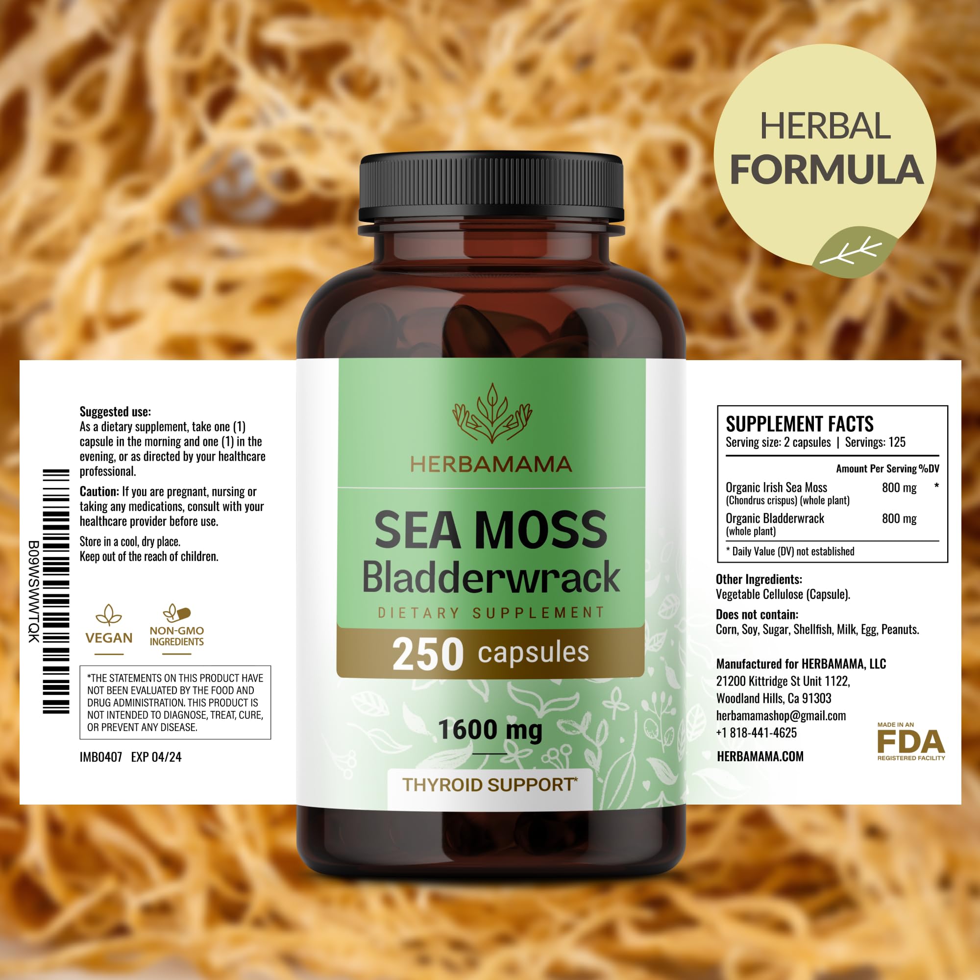 HERBAMAMA Sea Moss Capsules group shot with other herbal supplements