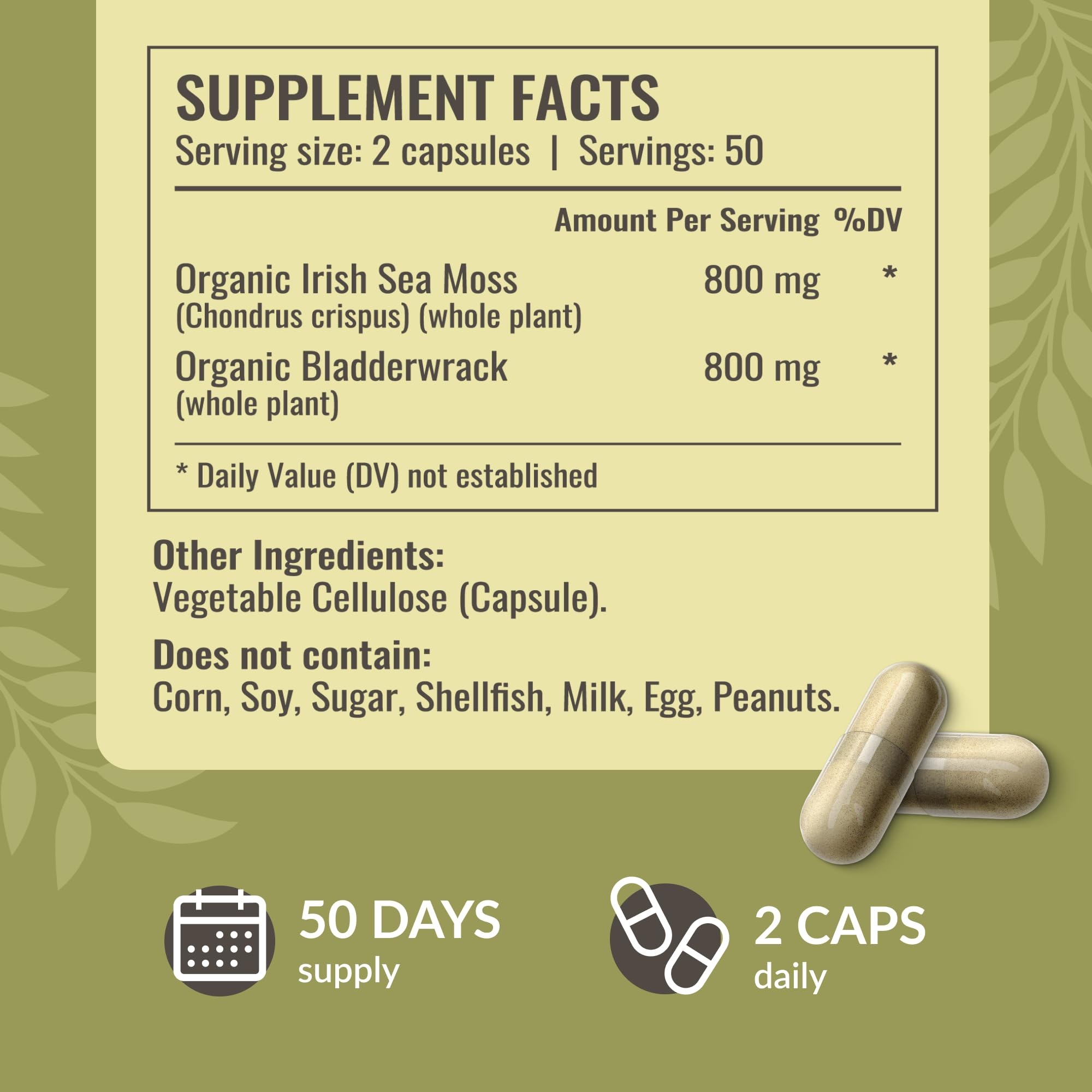 HERBAMAMA Sea Moss Capsules with ingredients displayed