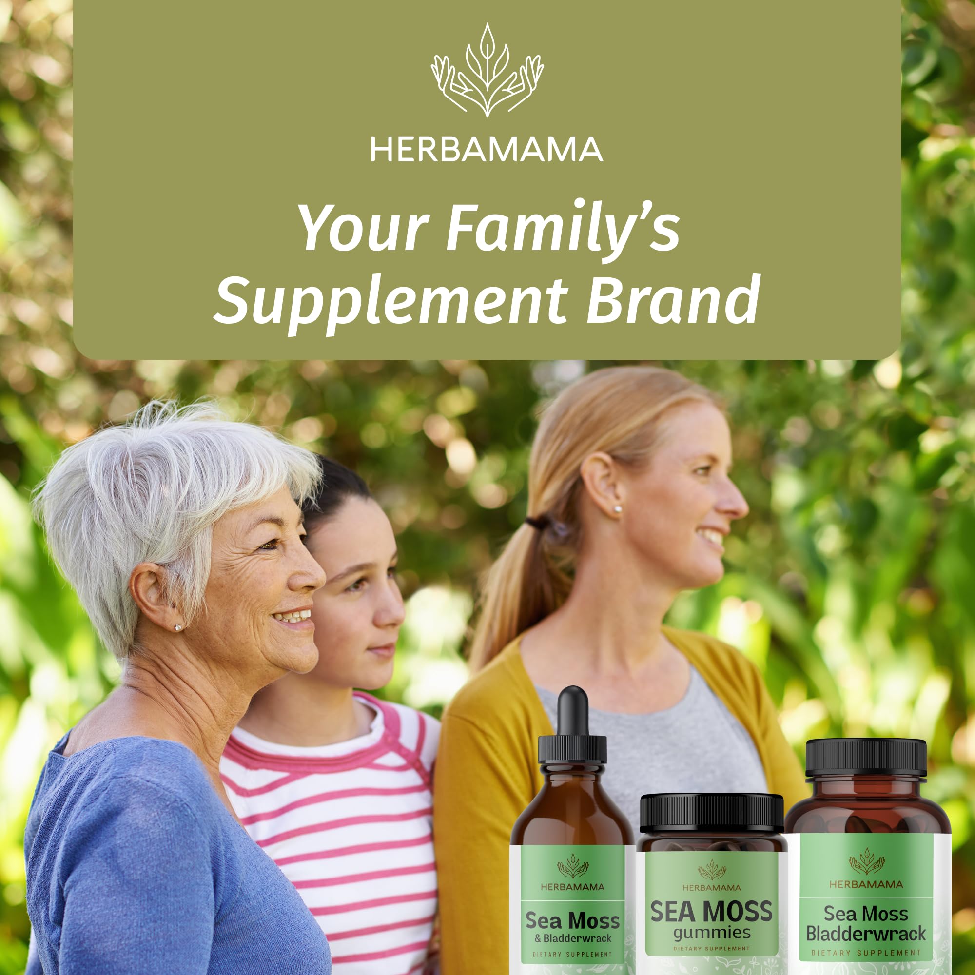 HERBAMAMA Sea Moss Gummies bottle with a measuring spoon