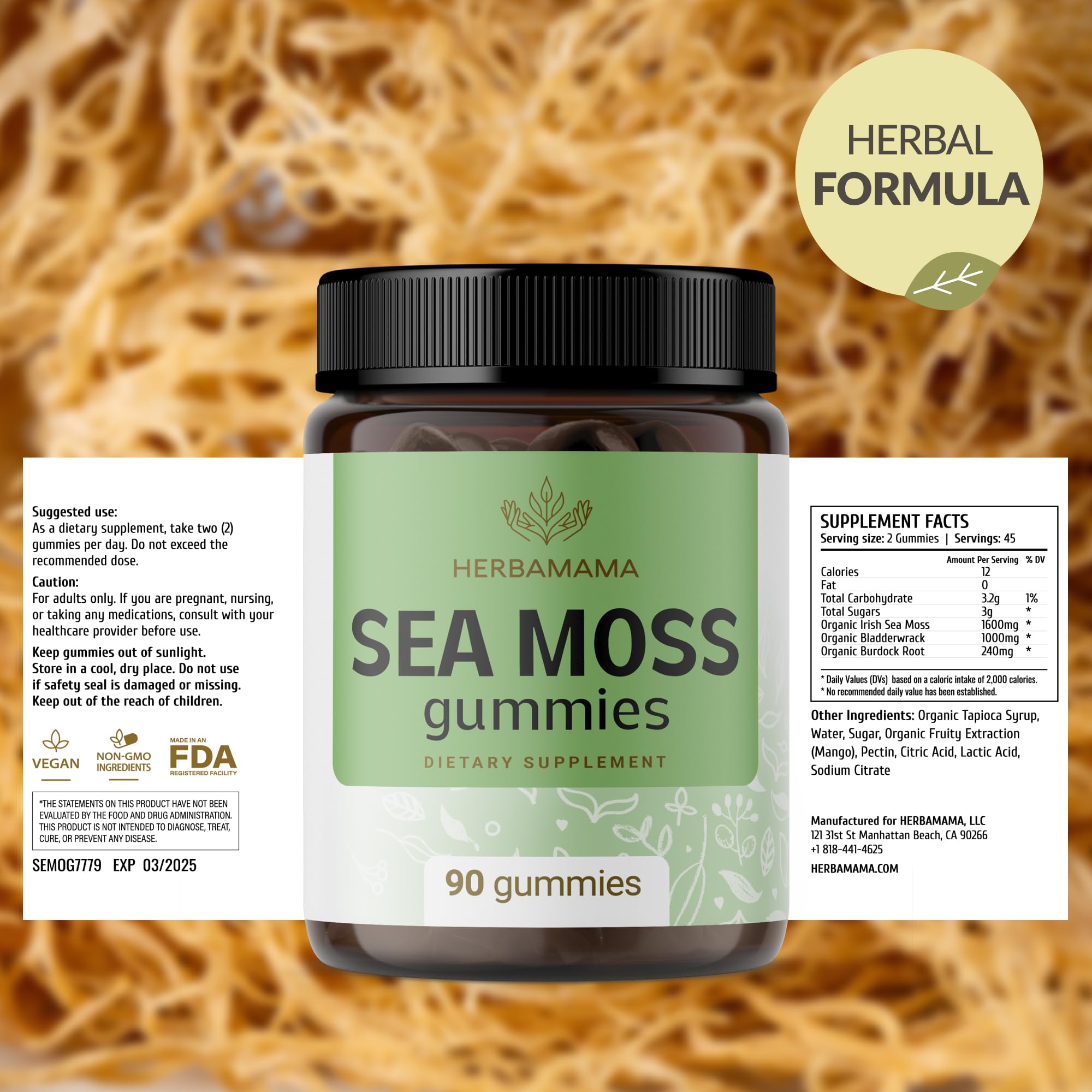 HERBAMAMA Sea Moss Gummies in a bowl for easy access