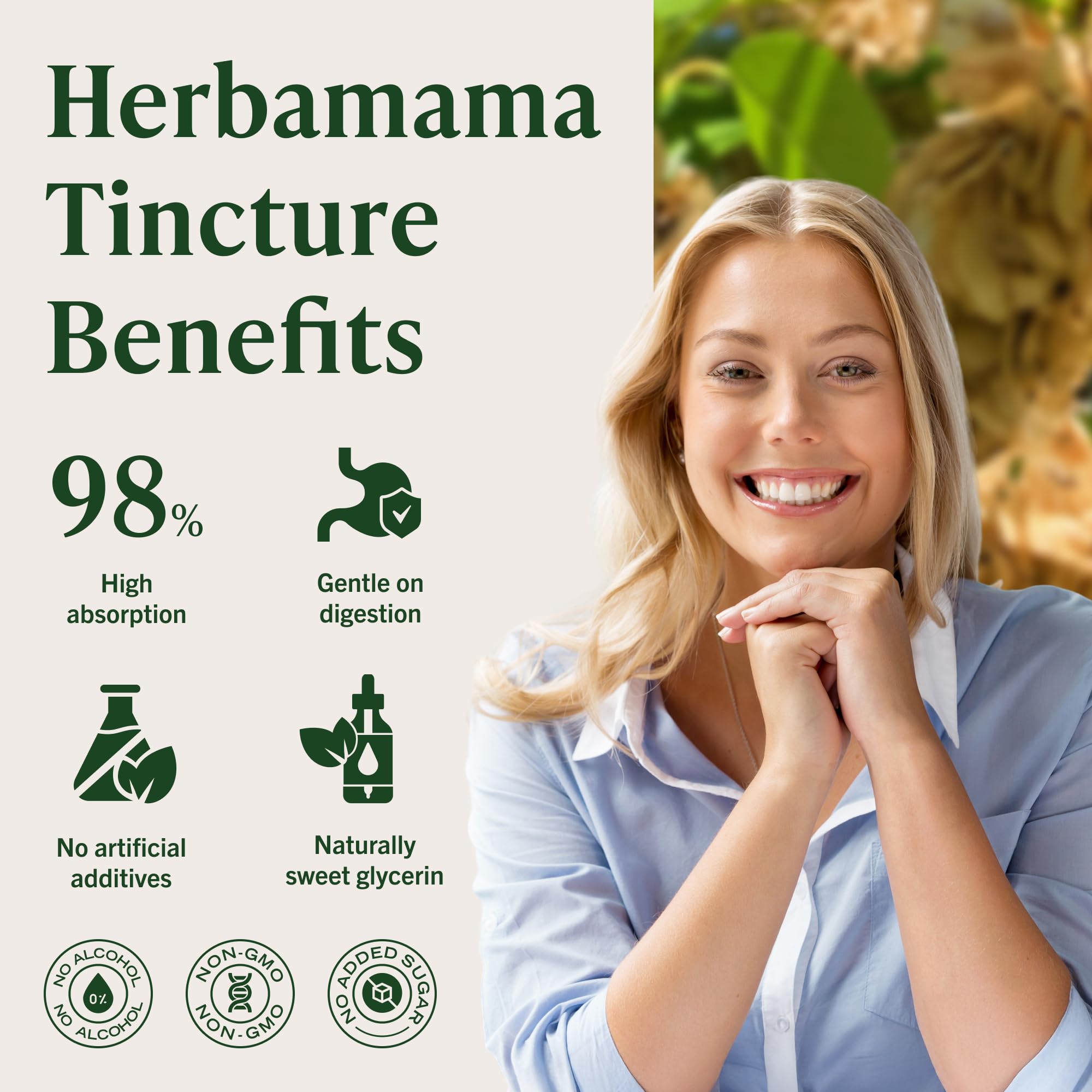 HERBAMAMA Slippery Elm Tincture 113g on wooden table