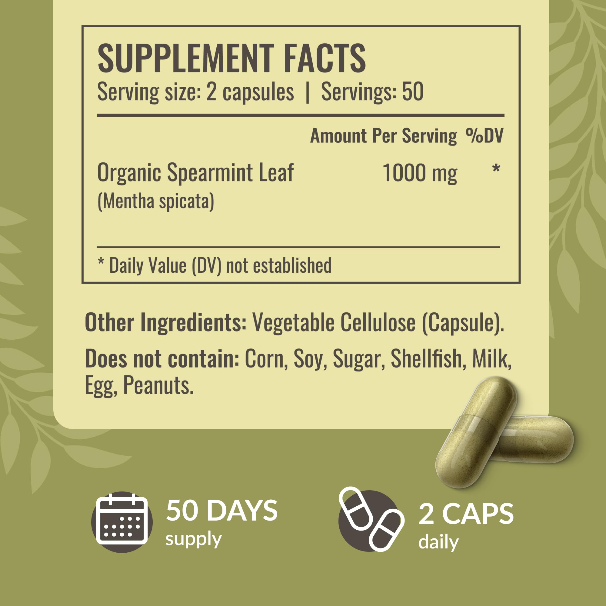 HERBAMAMA Spearmint Leaf Capsules 1000mg capsules close-up