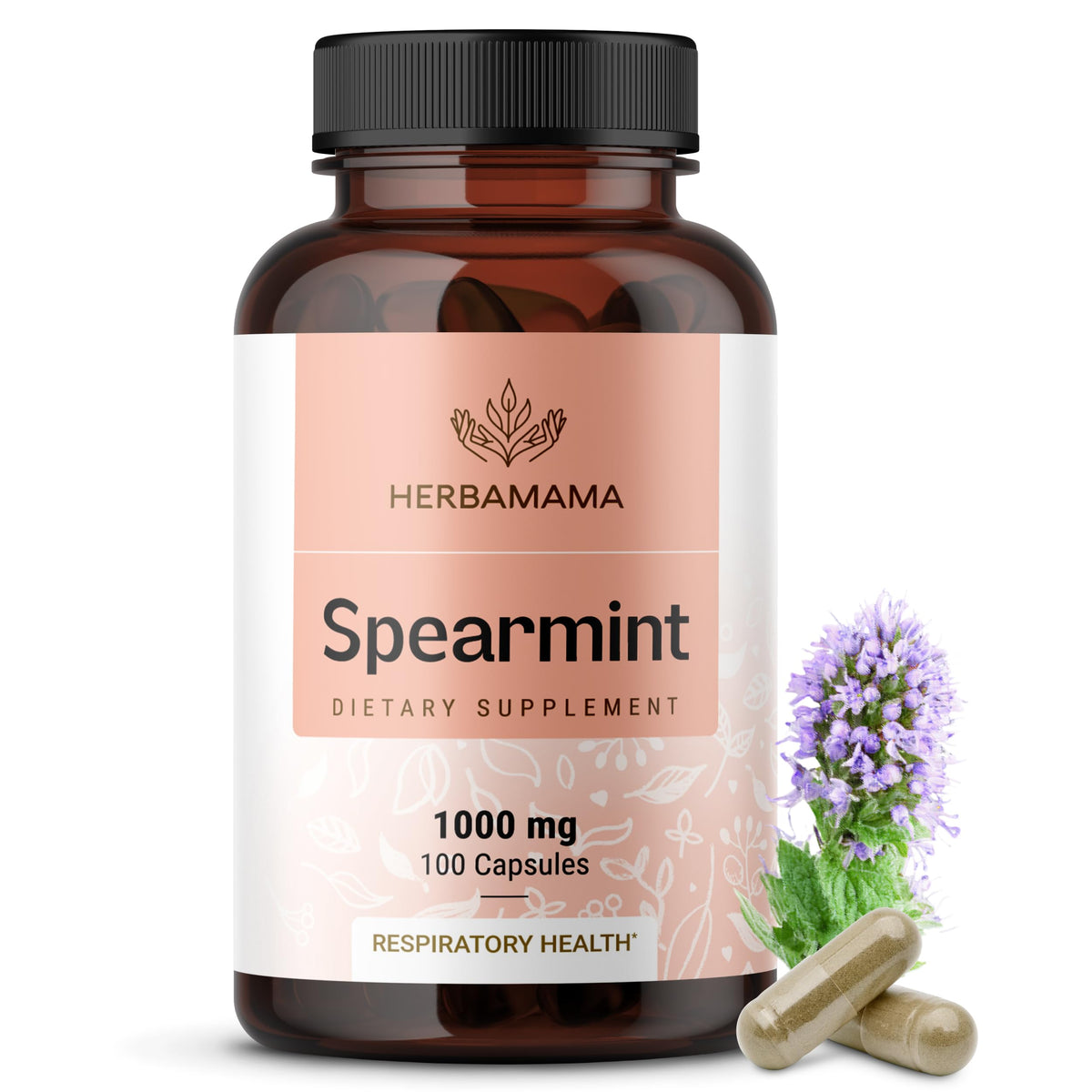 HERBAMAMA Spearmint Leaf Capsules 1000mg front view