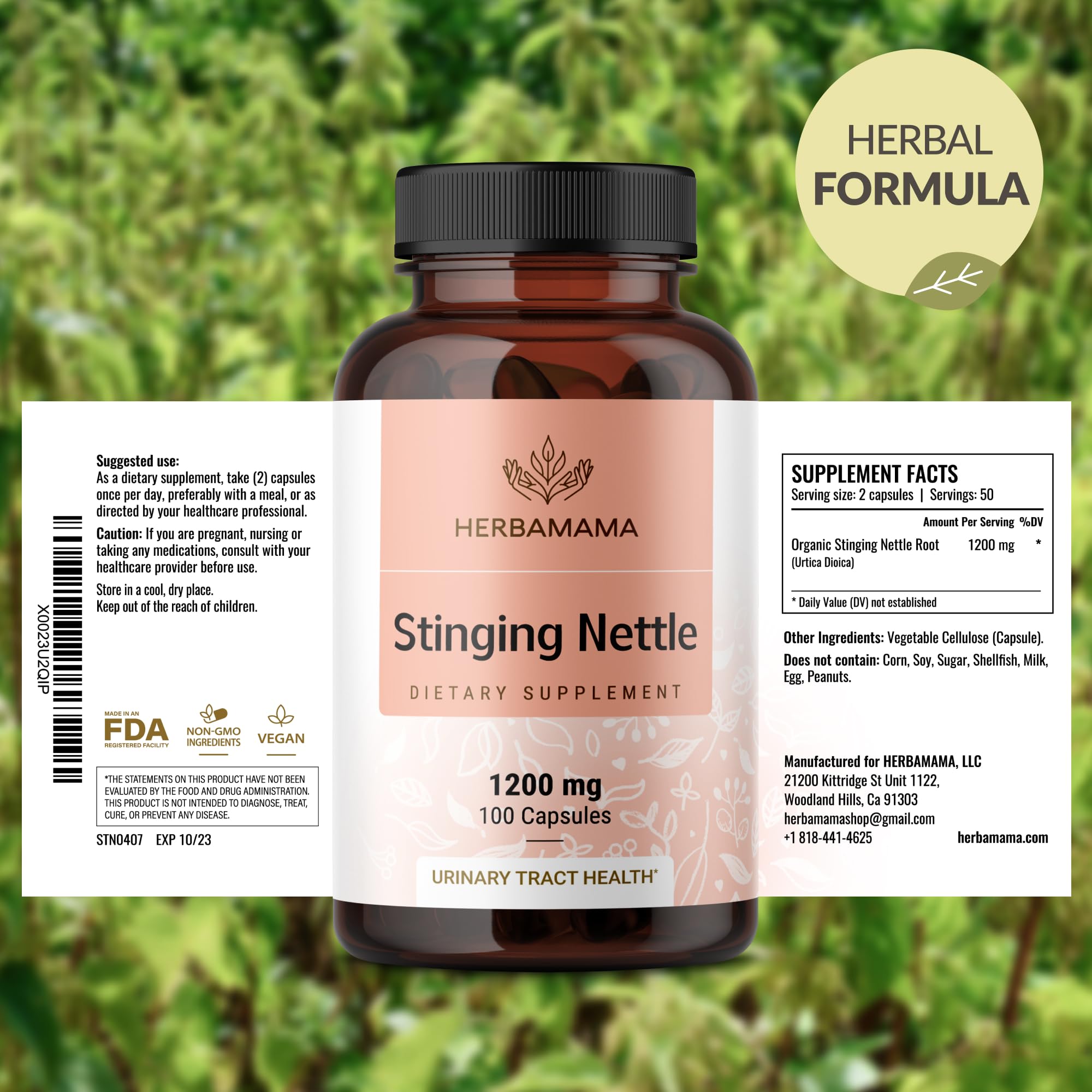 HERBAMAMA Stinging Nettle Capsules 1200mg in a hand