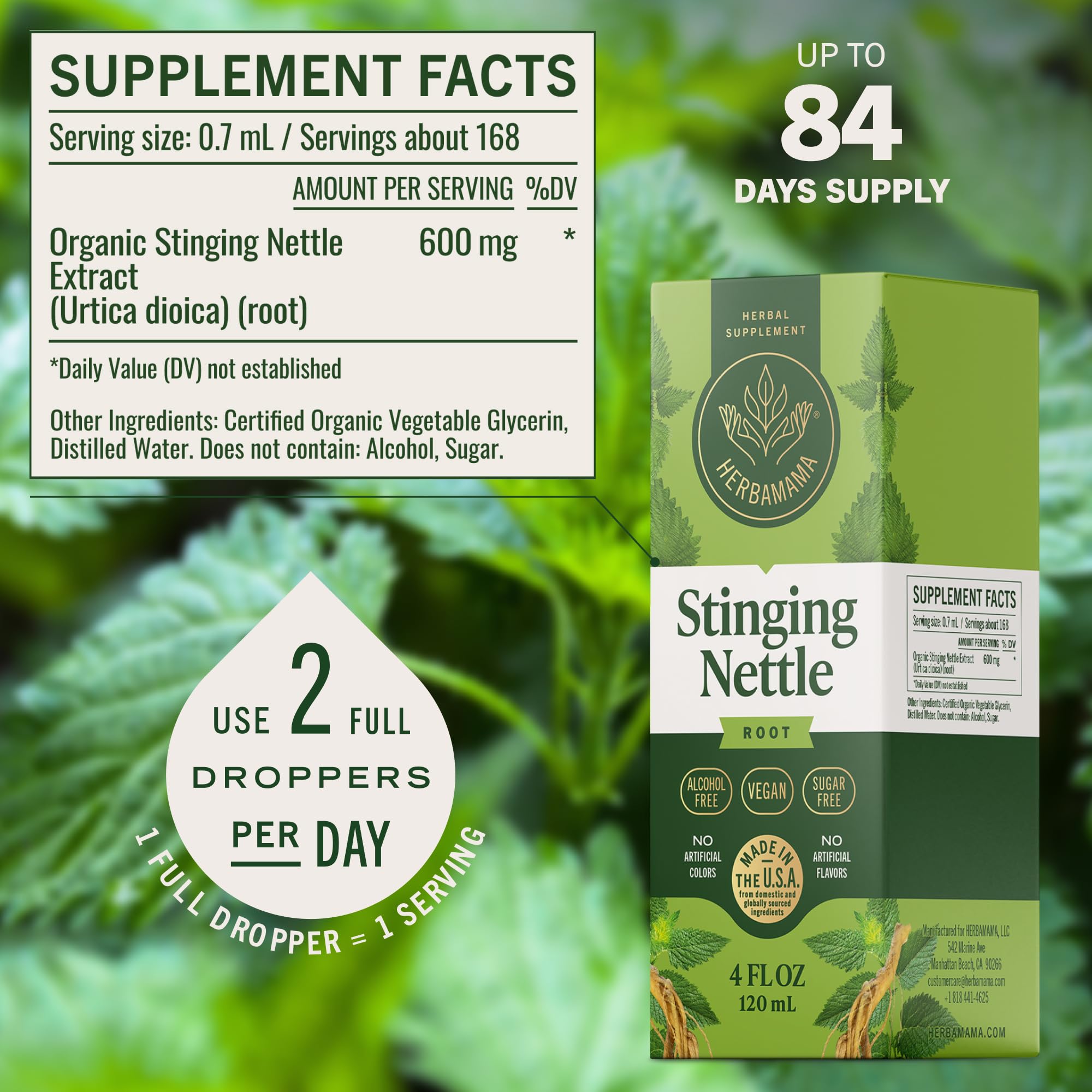HERBAMAMA Stinging Nettle Tincture 272g bottle with ingredients