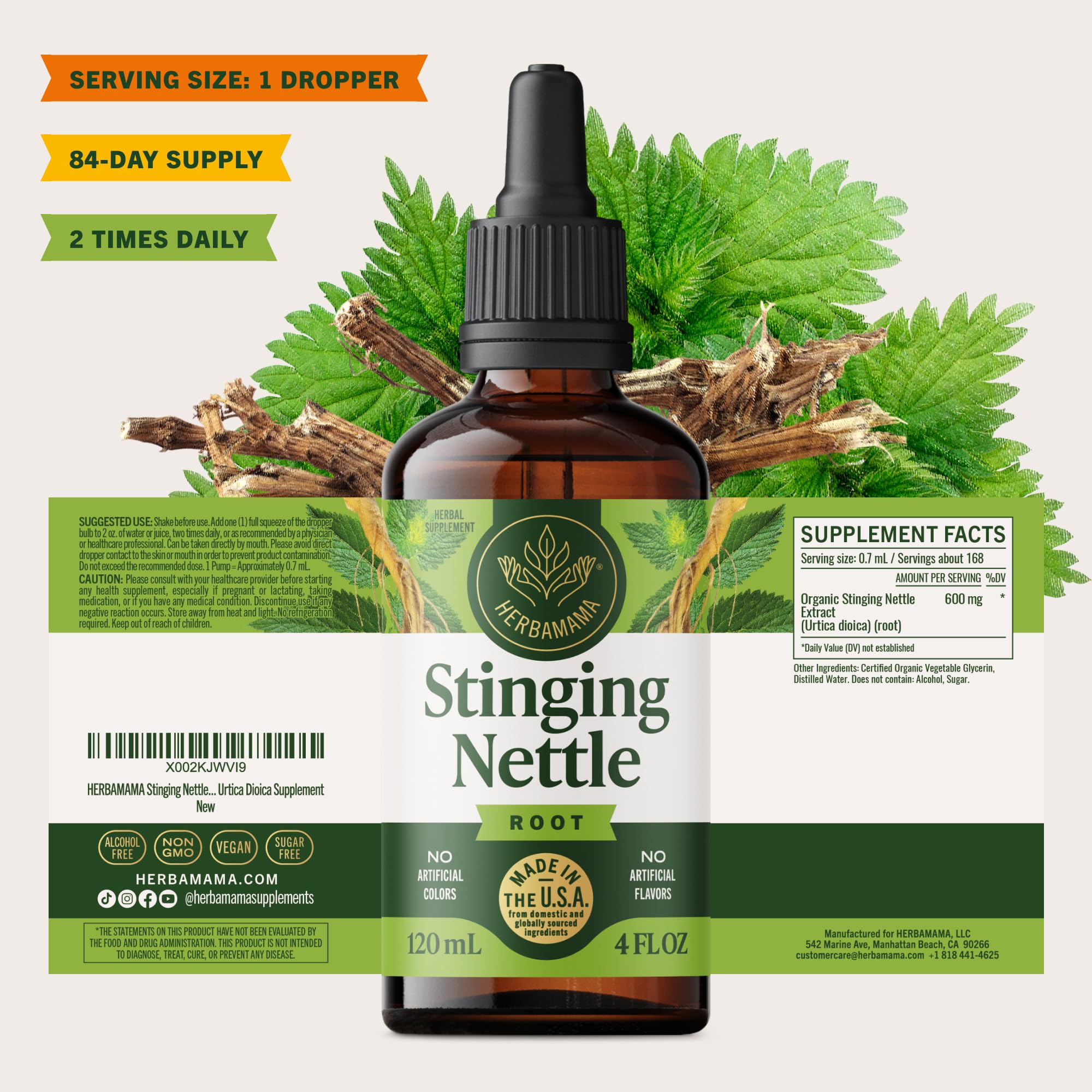 HERBAMAMA Stinging Nettle Tincture 272g with glass of water