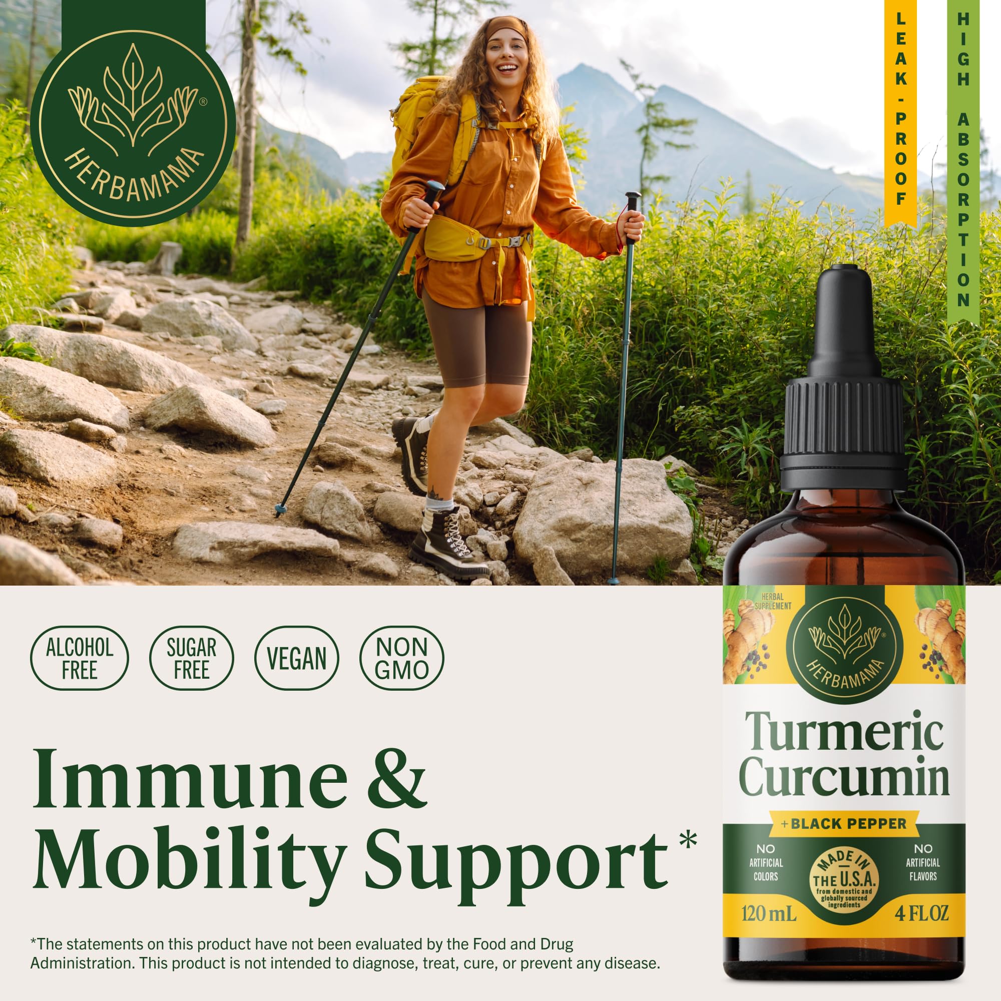 HERBAMAMA Turmeric Curcumin Liquid Drops 670mg bottle with dropper
