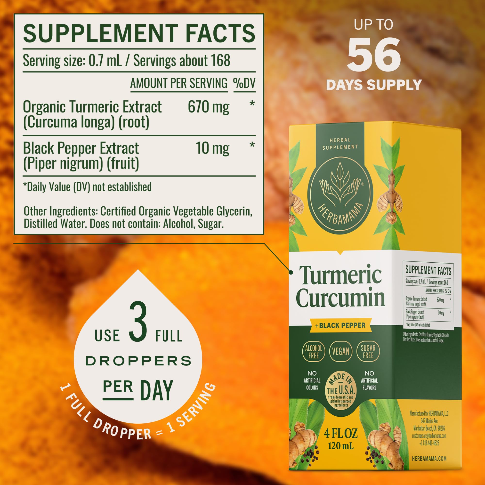 HERBAMAMA Turmeric Curcumin Liquid Drops 670mg ingredients list