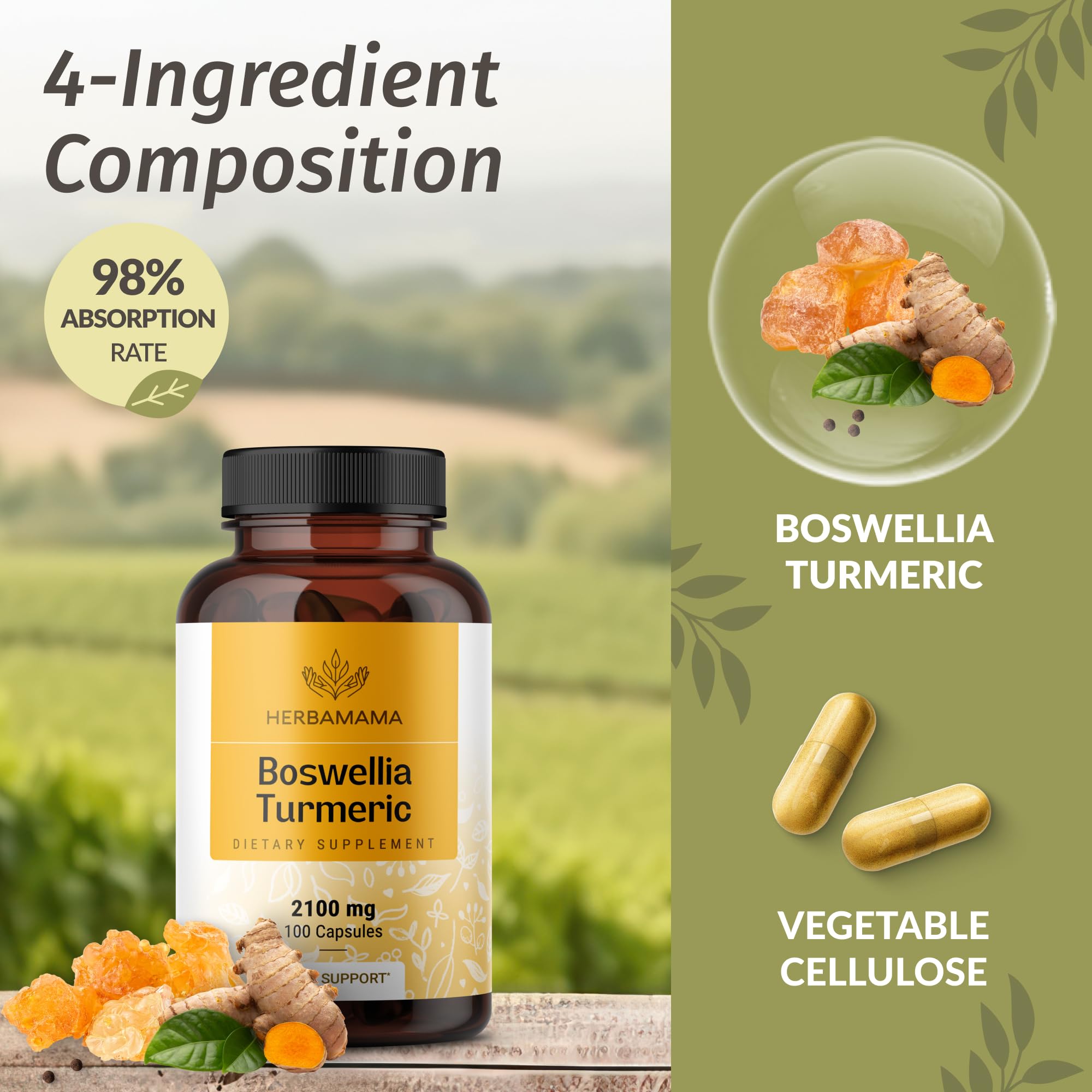 HERBAMAMA Turmeric Curcumin with Boswellia ingredients list