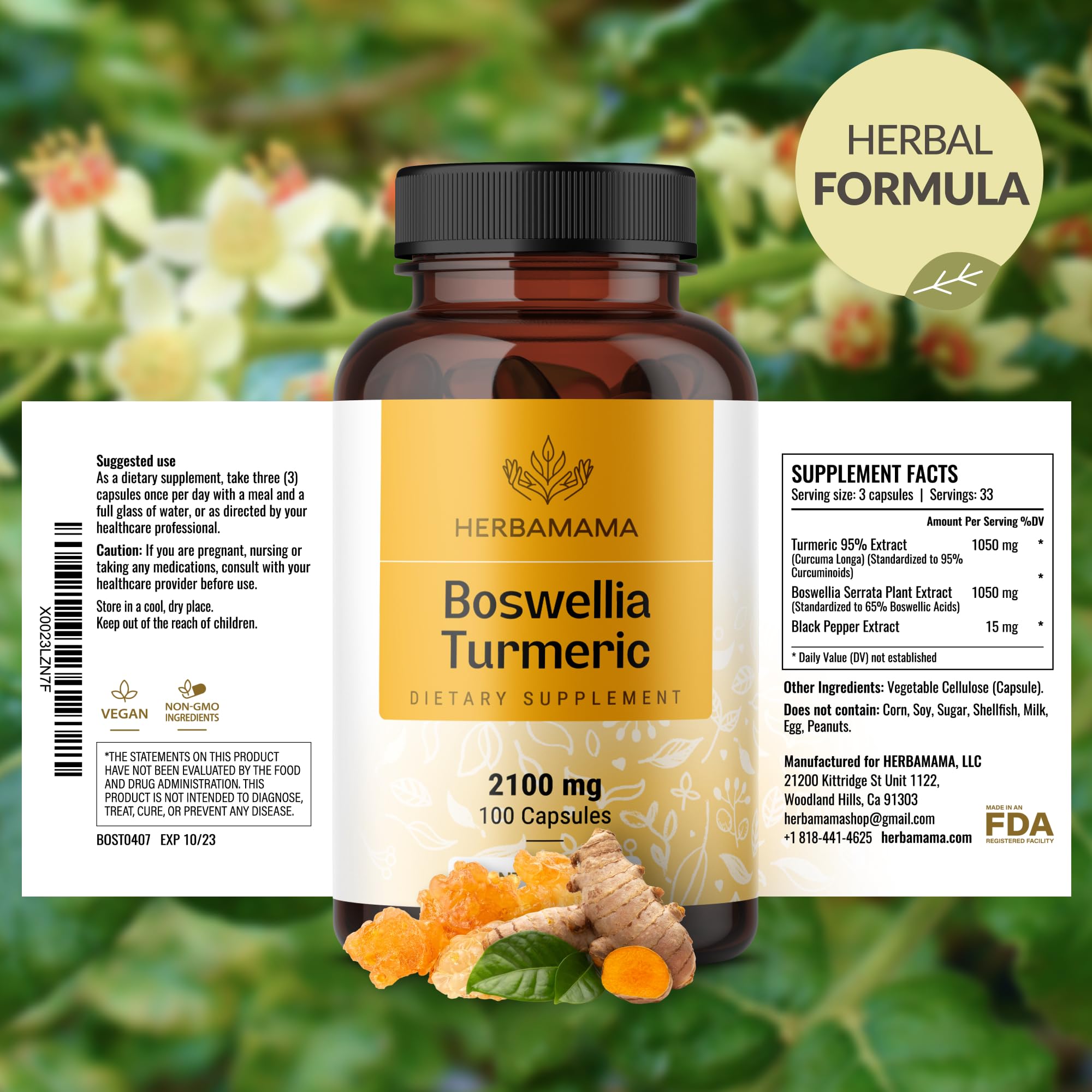 HERBAMAMA Turmeric Curcumin with Boswellia packaging details