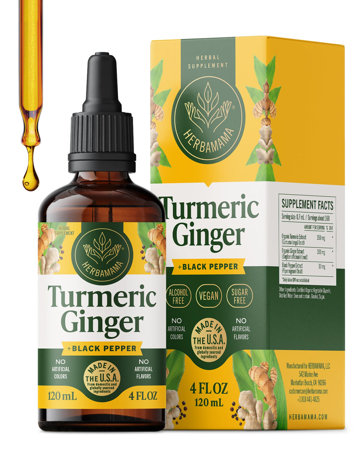 HERBAMAMA Turmeric Ginger Drops bottle front view