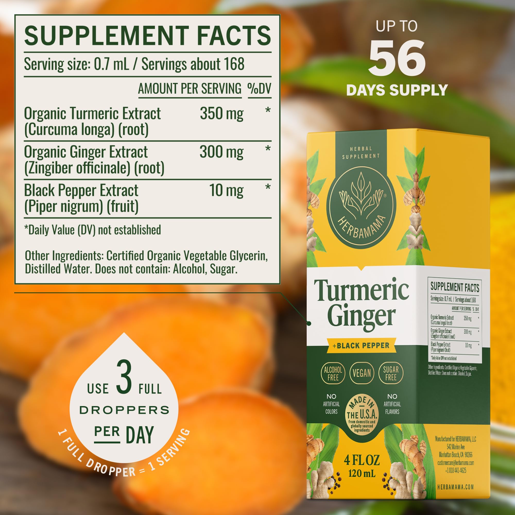 HERBAMAMA Turmeric Ginger Drops bottle side view