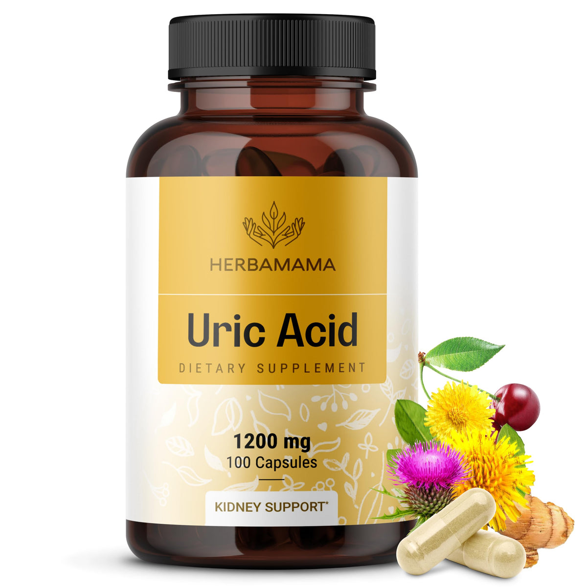 HERBAMAMA Uric Acid Support Capsules front view with packaging