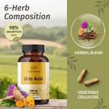 HERBAMAMA Uric Acid Support Capsules on a wooden table