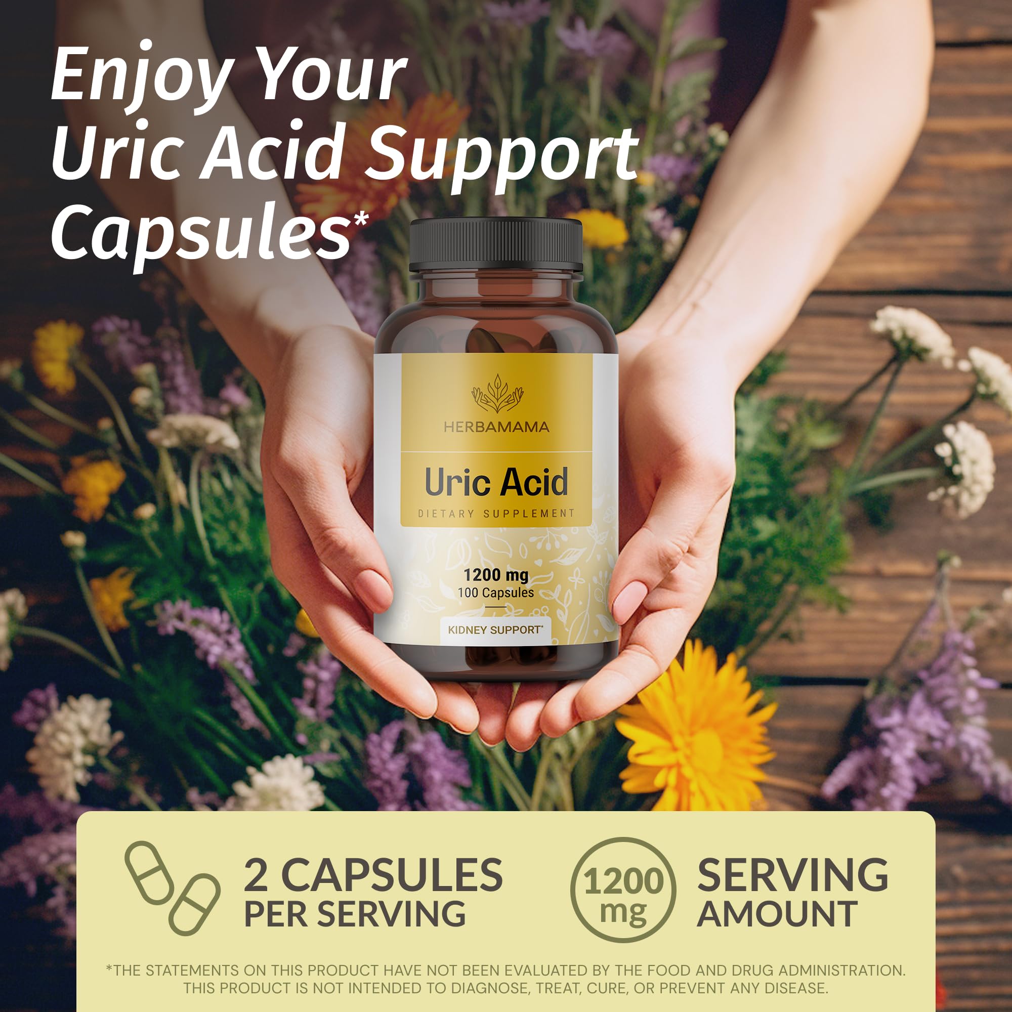 HERBAMAMA Uric Acid Support Capsules side view showing capsule size