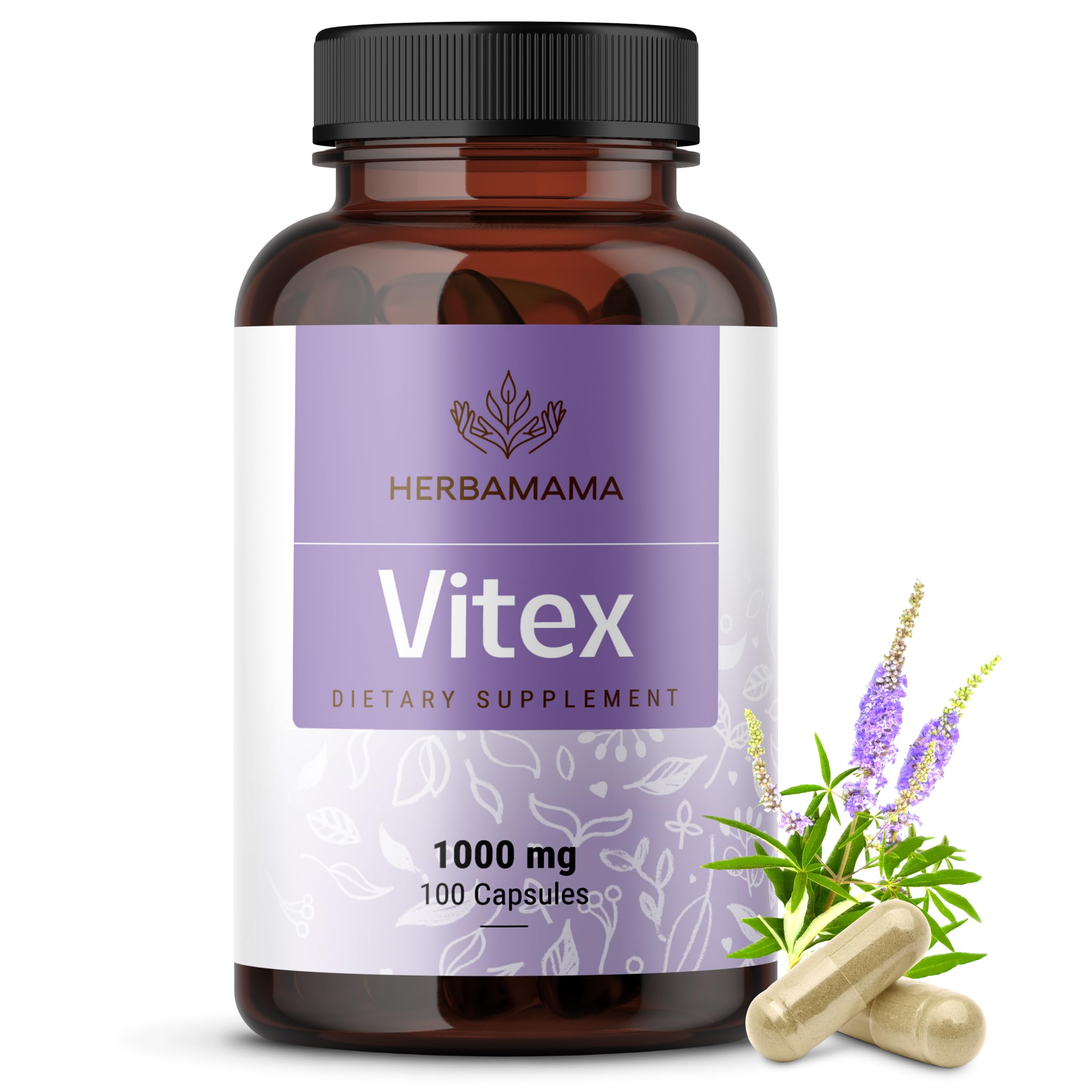 HERBAMAMA Vitex Chasteberry Capsules 100 Count front view