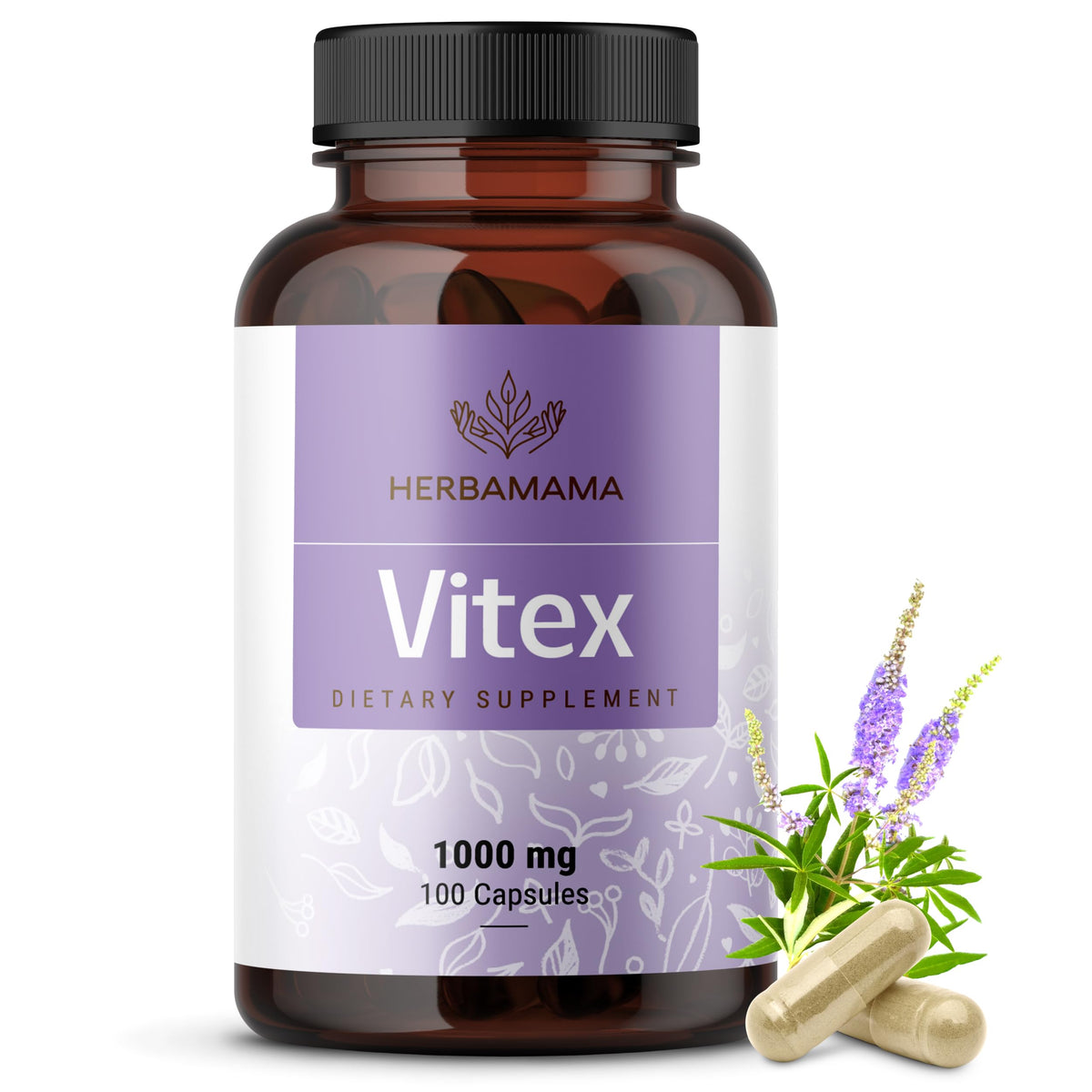 HERBAMAMA Vitex Chasteberry Capsules 100 Count front view