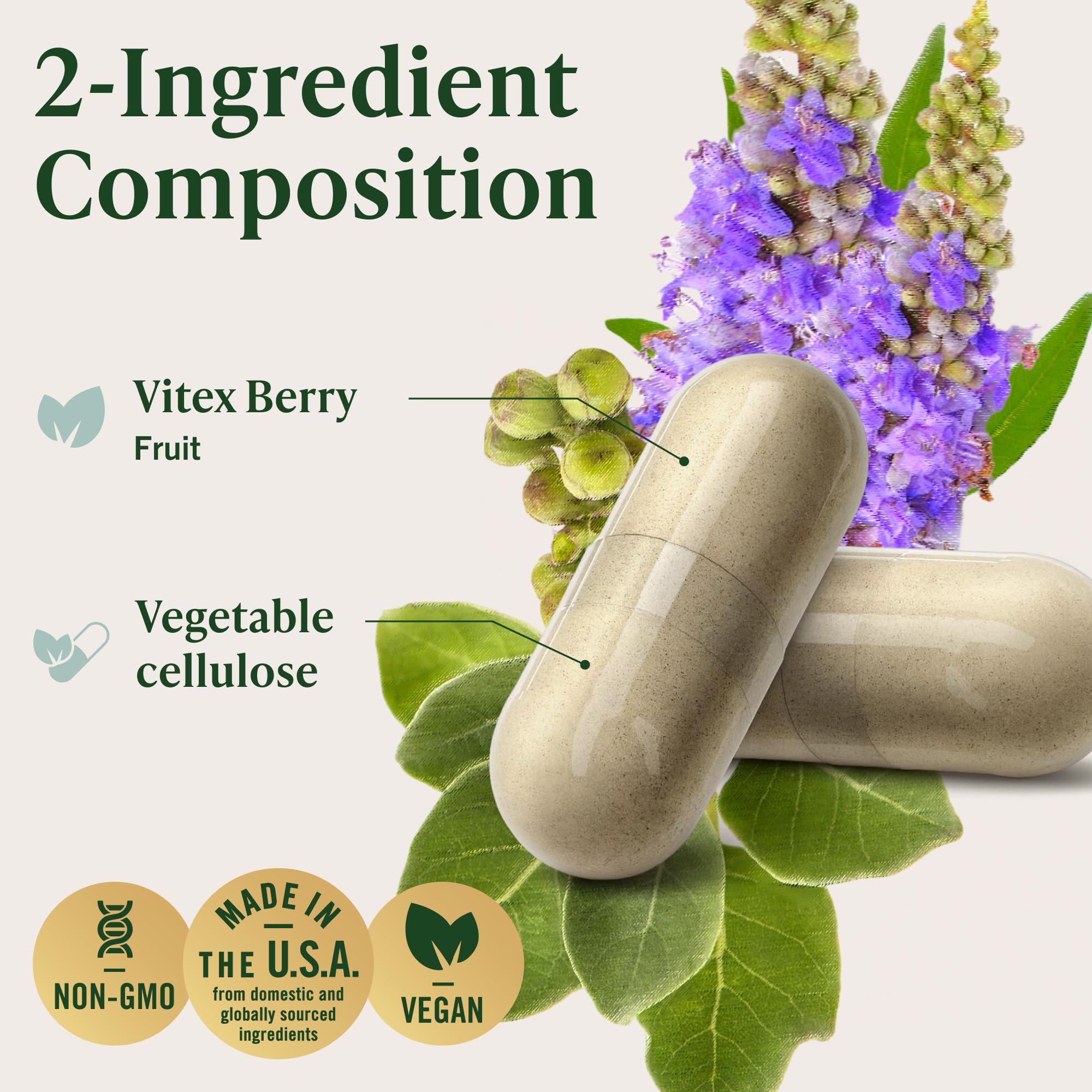 HERBAMAMA Vitex Chasteberry Capsules on a wooden table