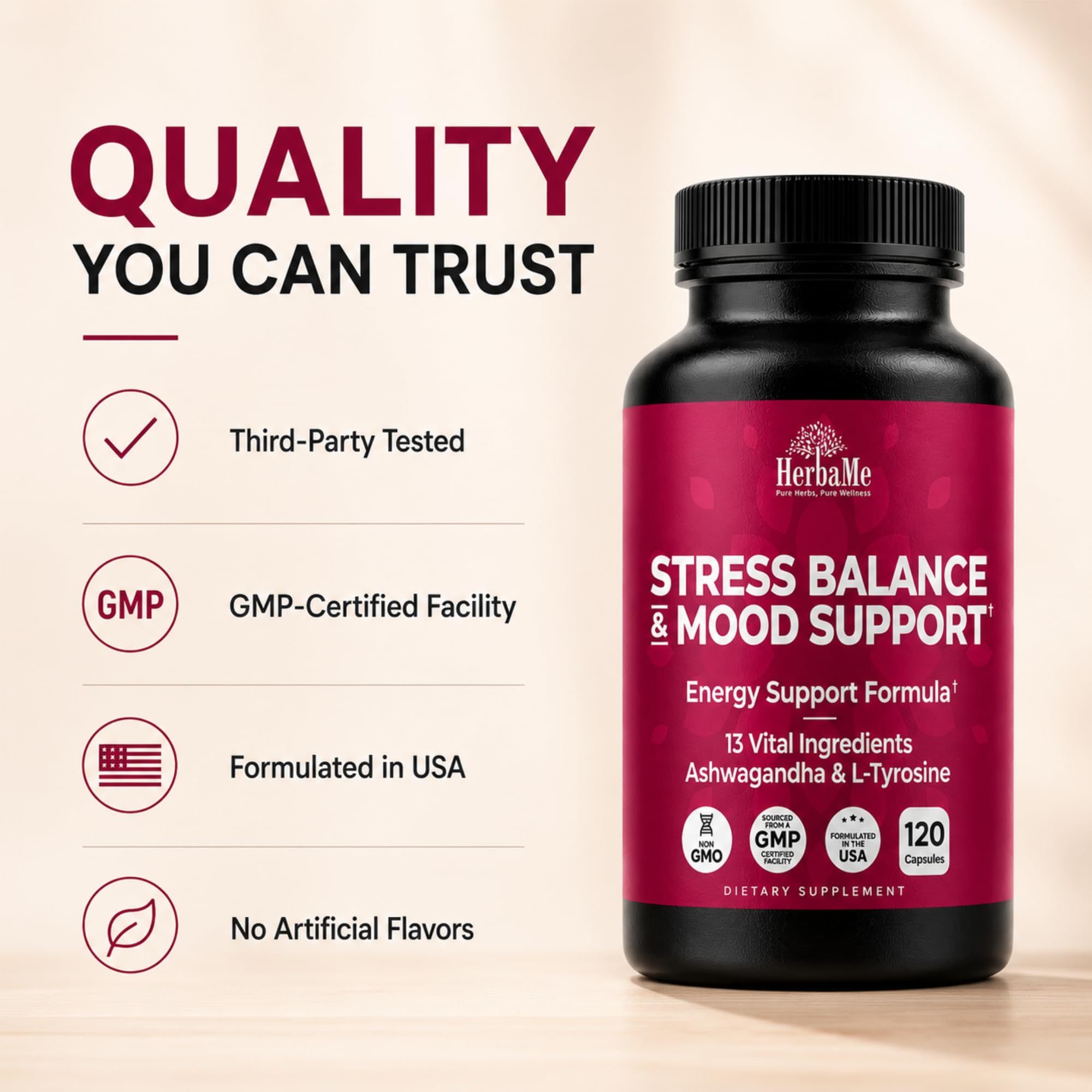 HerbaMe Ashwagandha Capsules with a glass of water for daily intake