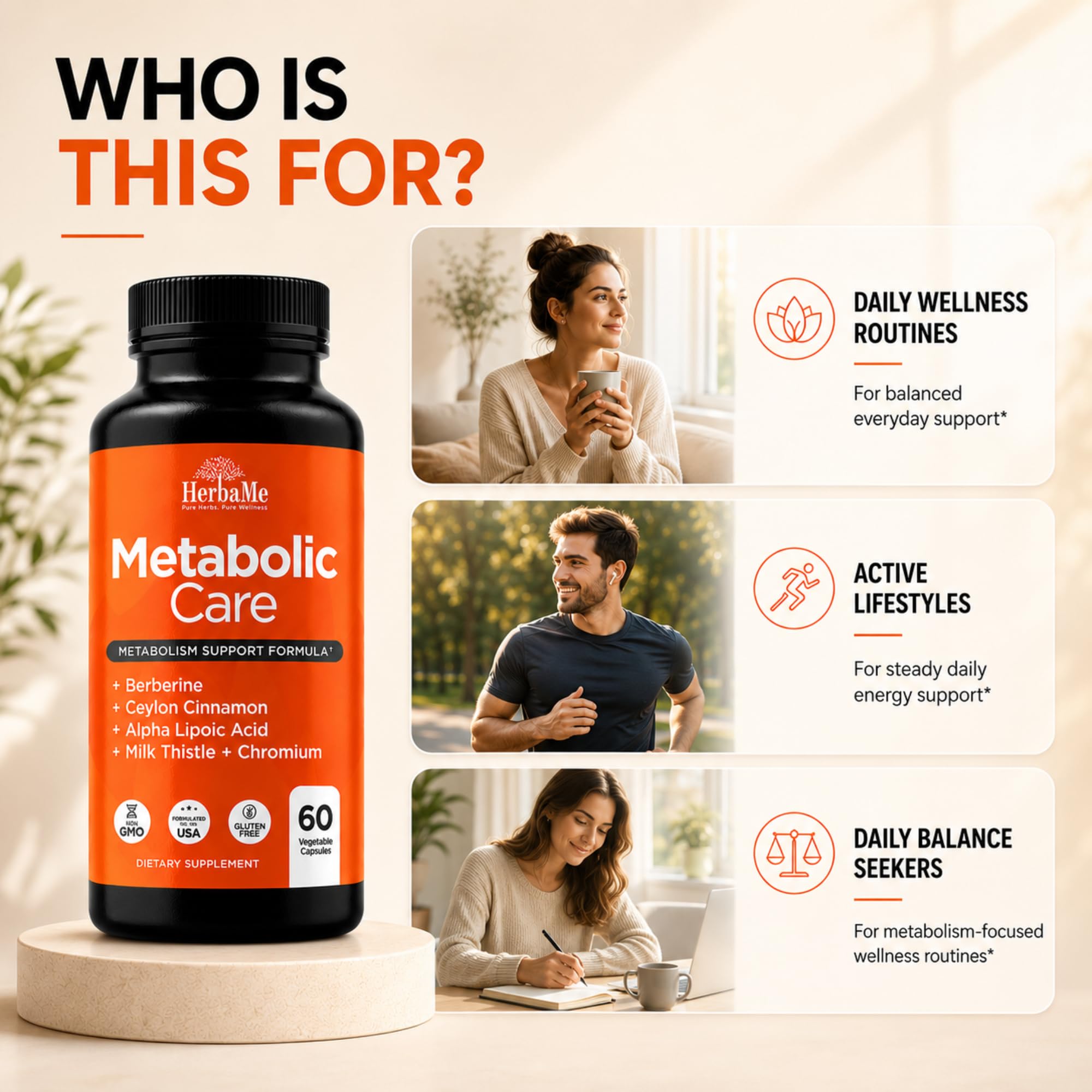 HerbaMe Cinnamon Supplement 70g on a kitchen counter