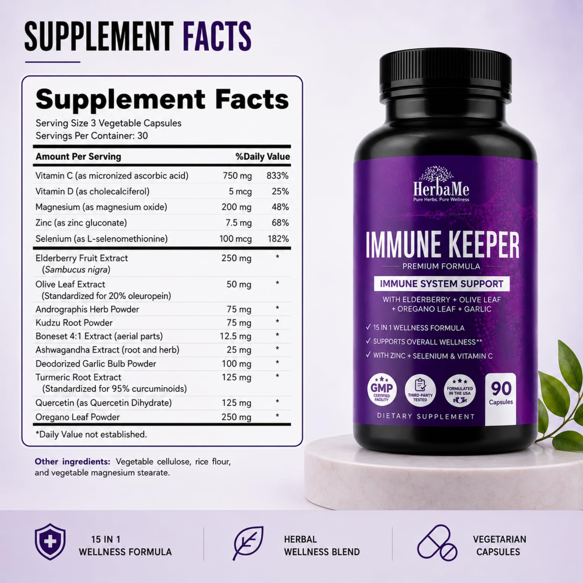HerbaMe Daily Wellness & daily wellness Support Supplement bottle back view