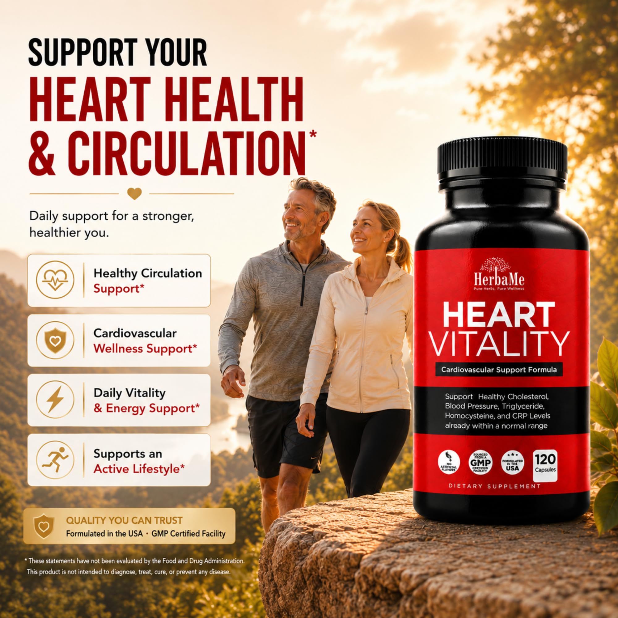 HerbaMe Heart Vitality supplement bottle top view