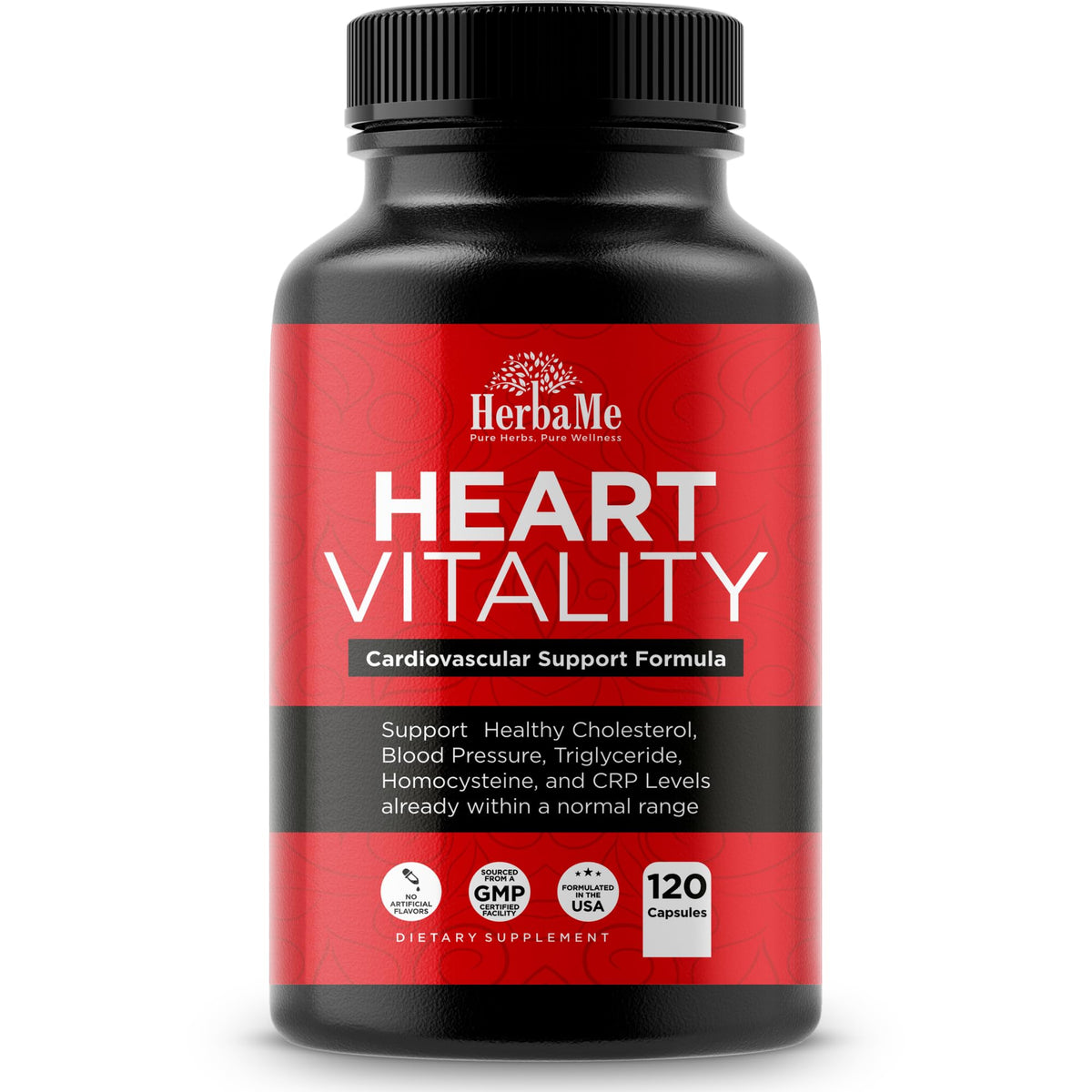 HerbaMe Heart Vitality supplement front view with label