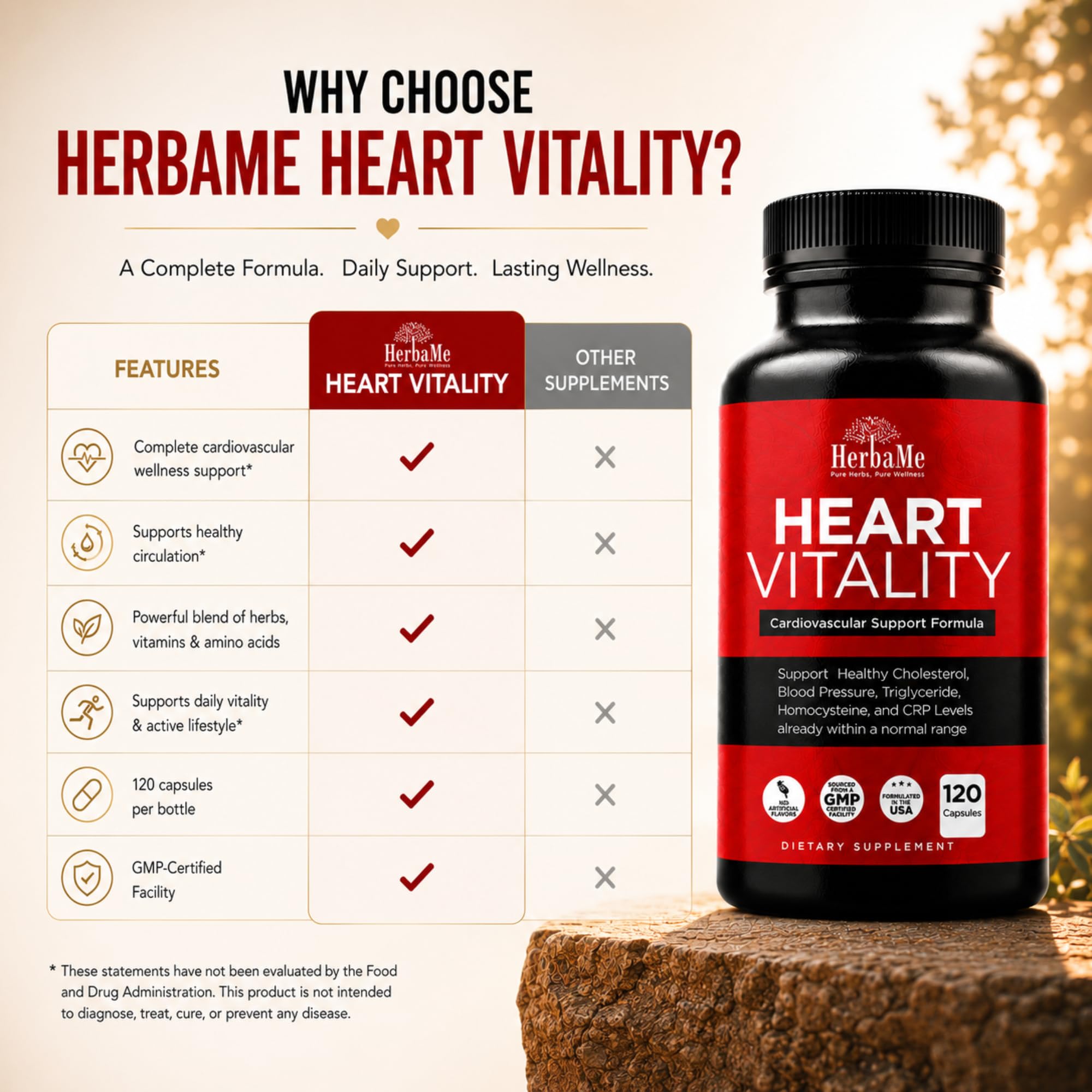 HerbaMe Heart Vitality supplement ingredients list on back