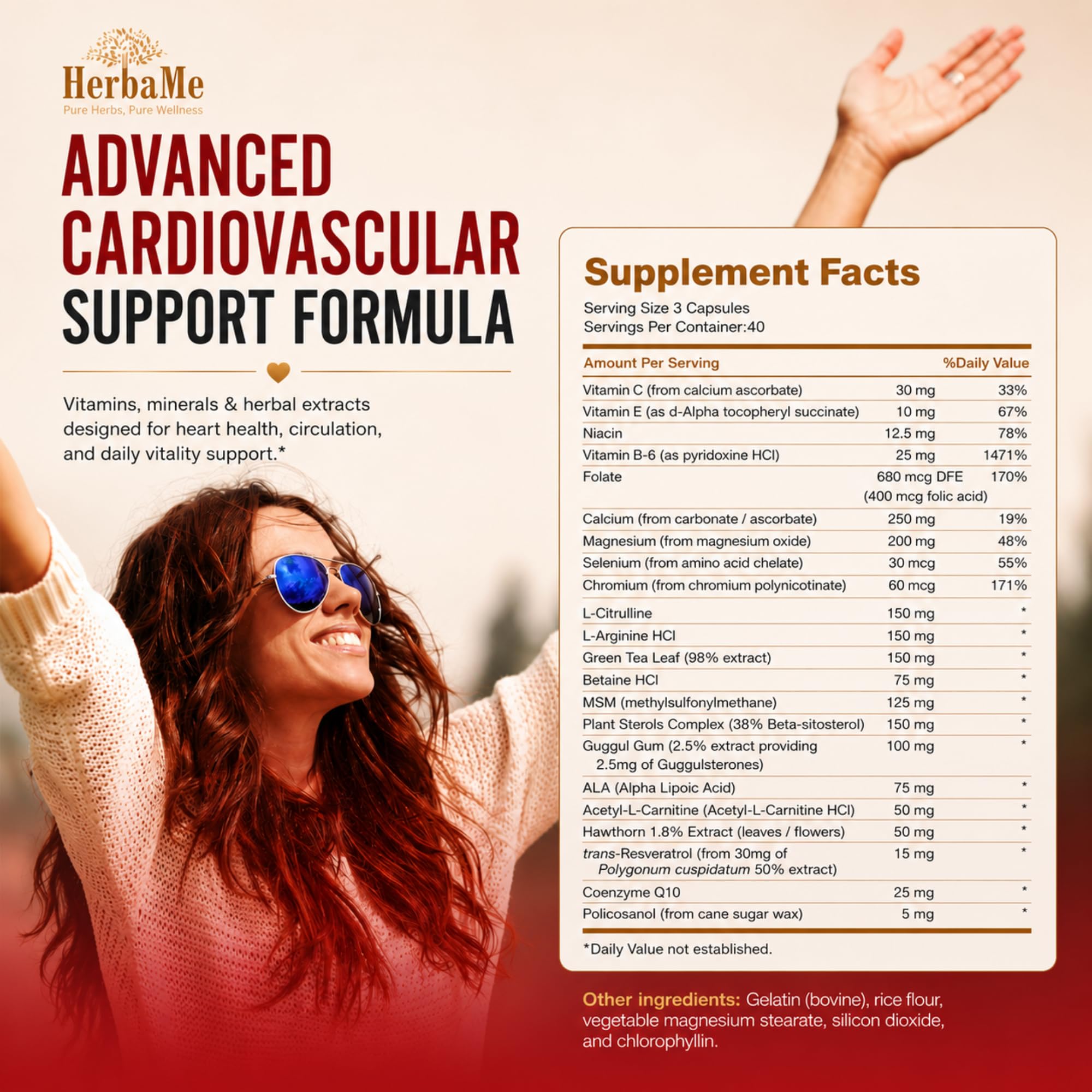 HerbaMe Heart Vitality supplement packaging details