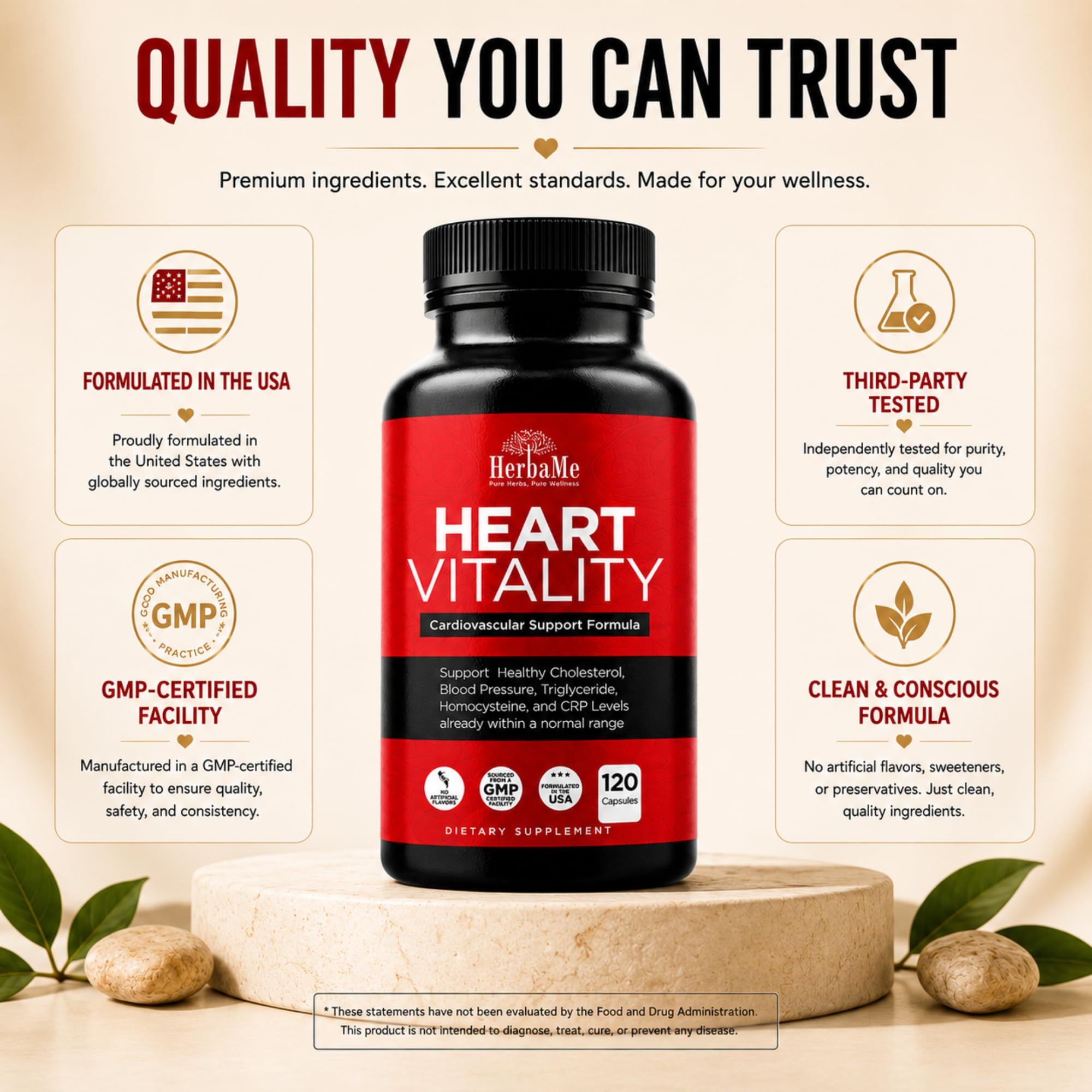 HerbaMe Heart Vitality supplement showing capsule texture