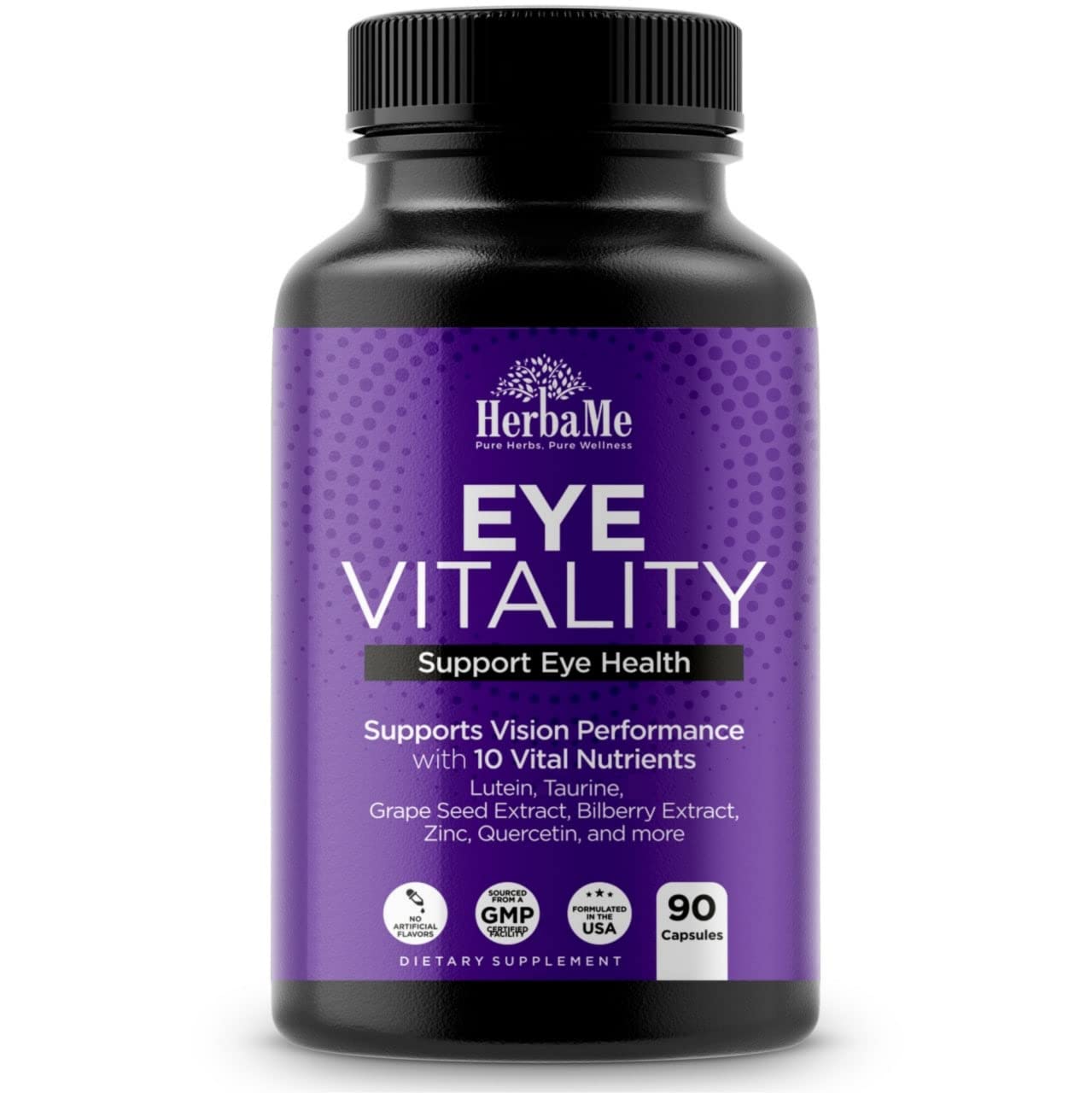 HerbaMe Lutein Eye Support Capsules front view with packaging