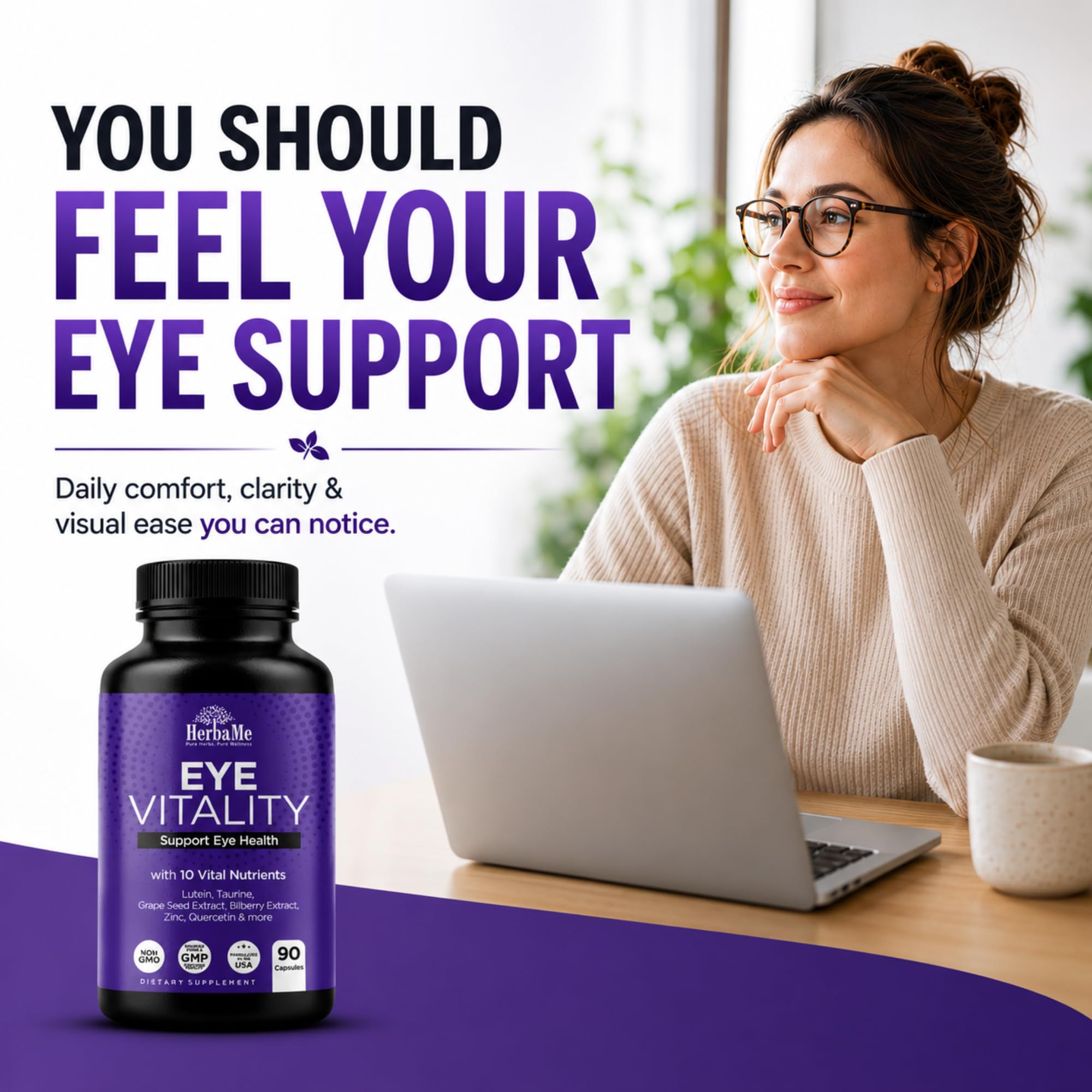 HerbaMe Lutein Eye Support Capsules side view showing label