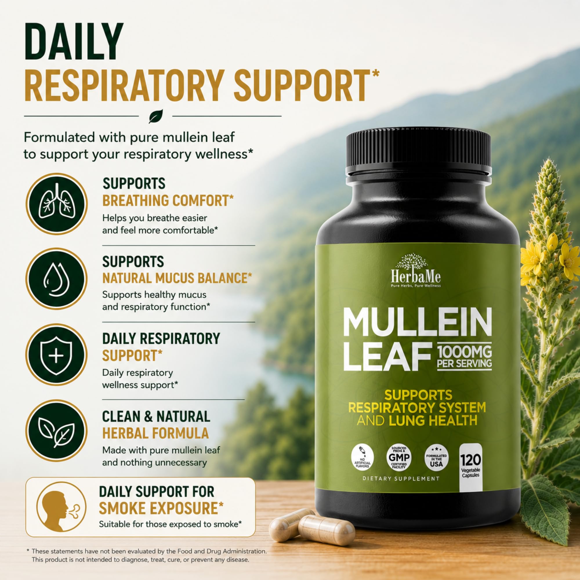 HerbaMe Mullein Leaf Powder lifestyle scene in a kitchen