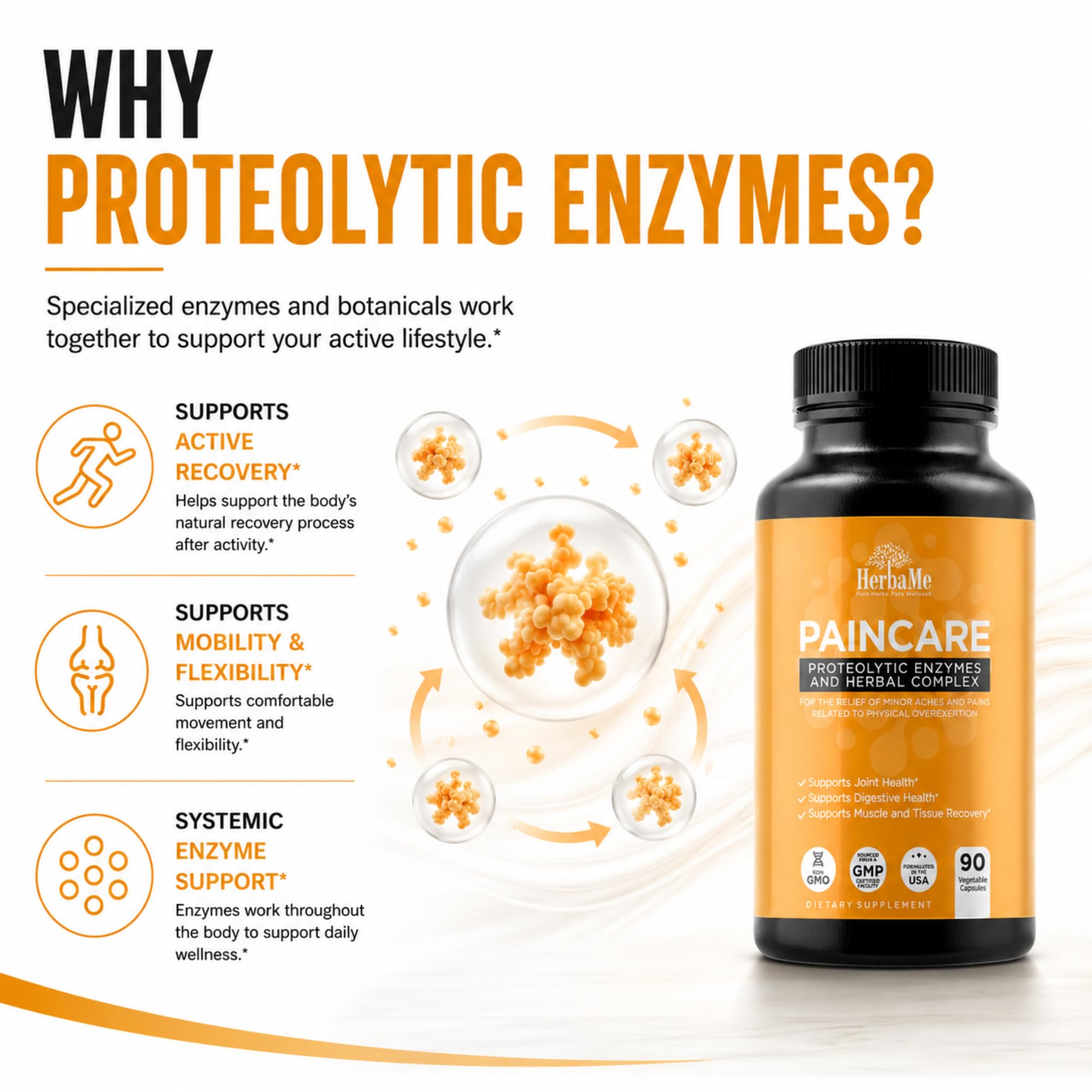 HerbaMe Multi-Enzymes Supplement back view with ingredient list