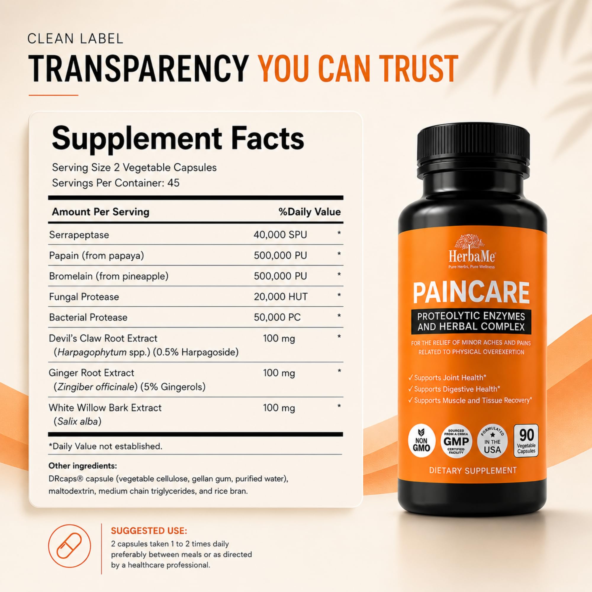 HerbaMe Multi-Enzymes Supplement packaging on a kitchen counter