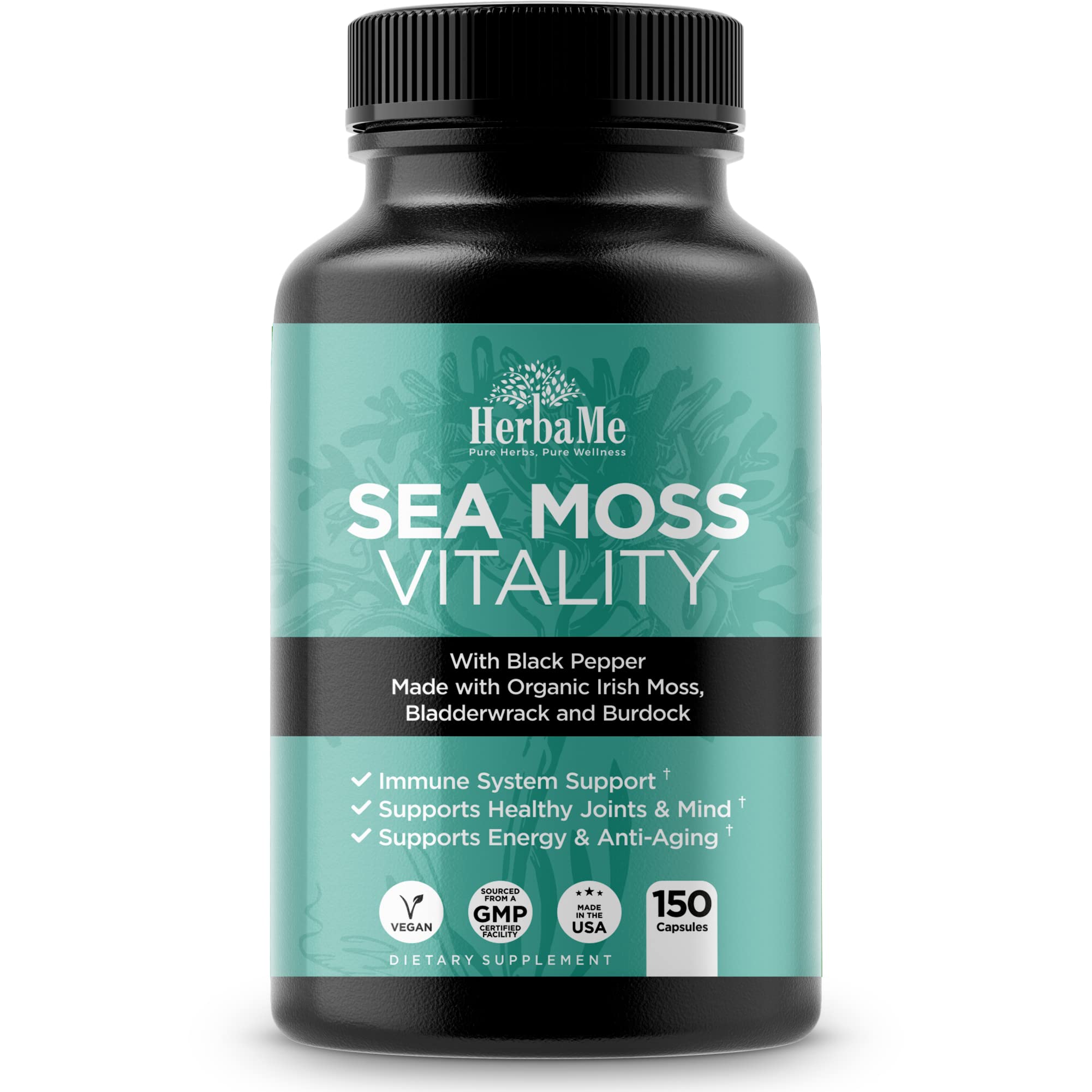 HerbaMe Organic Sea Moss supplement bottle front view
