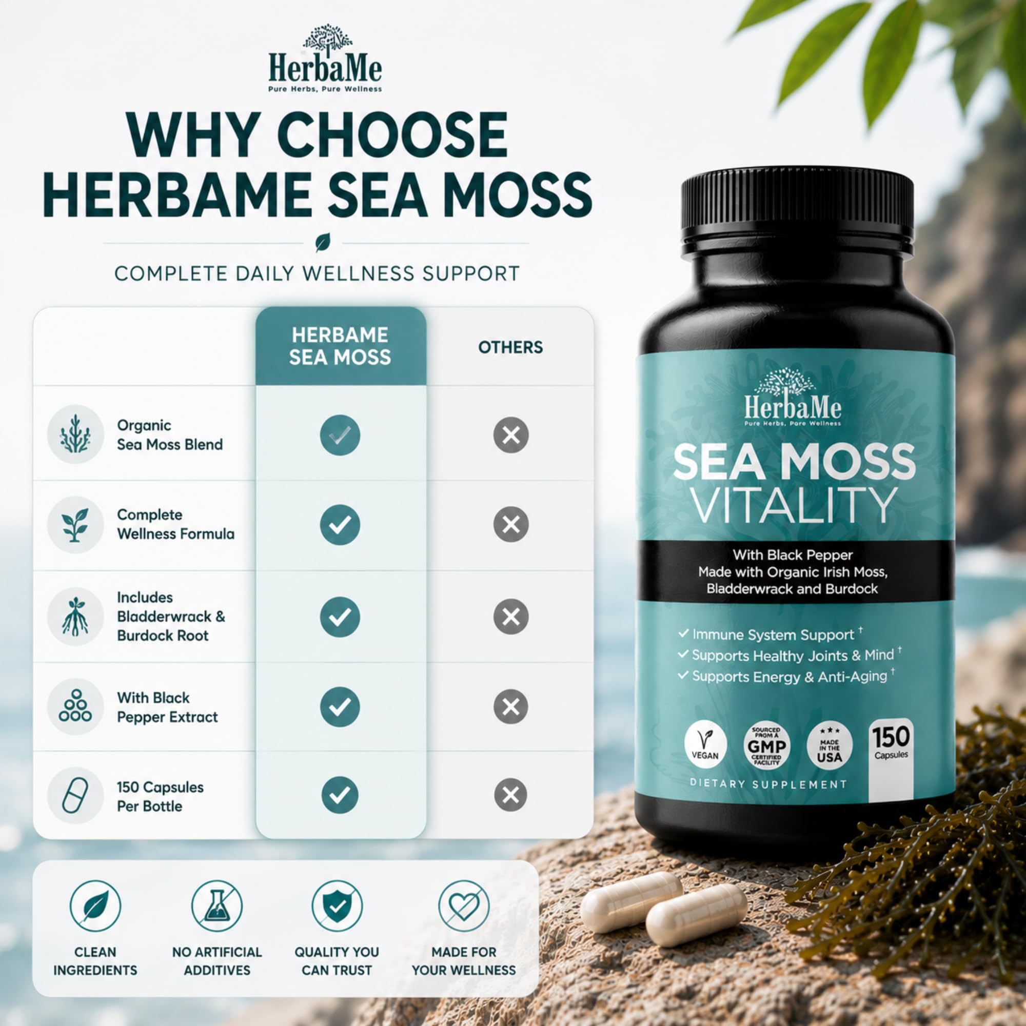 HerbaMe Organic Sea Moss supplement ingredients list