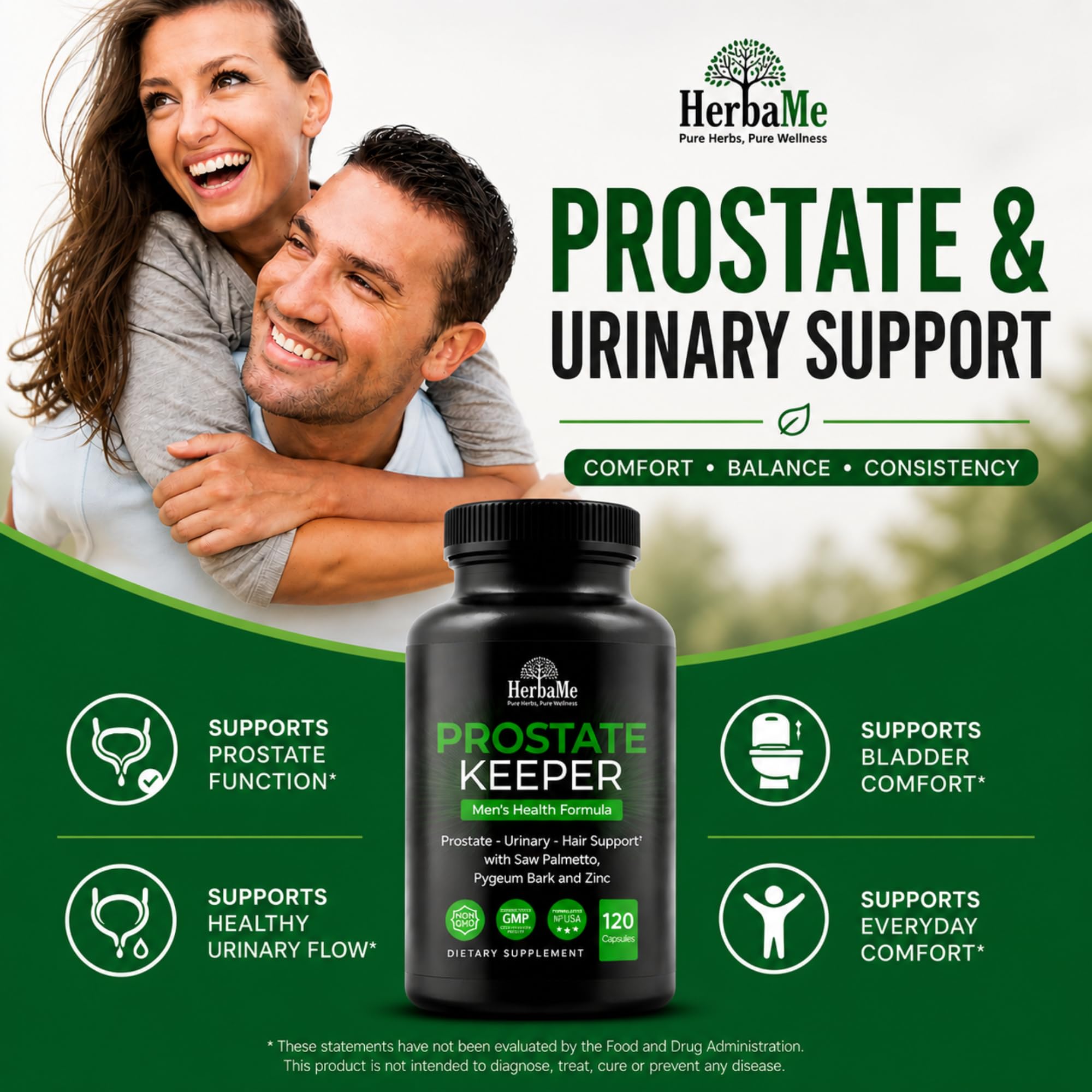 HerbaMe Saw Palmetto Supplement back view with ingredient list