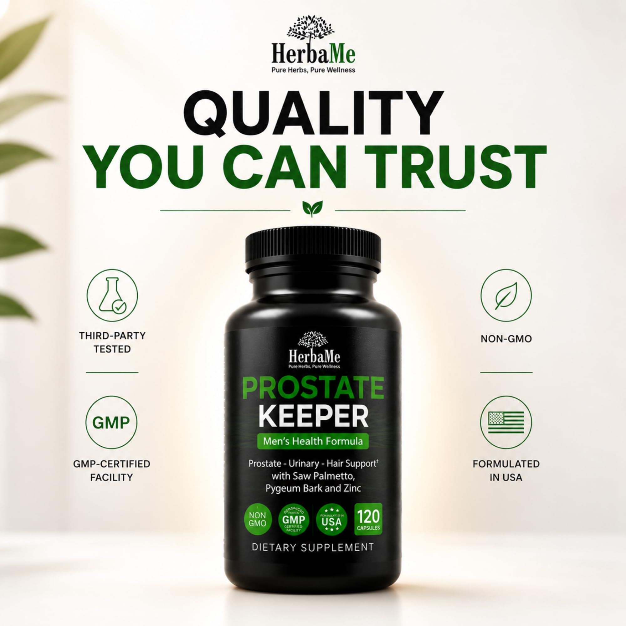 HerbaMe Saw Palmetto Supplement bottle with a glass of water