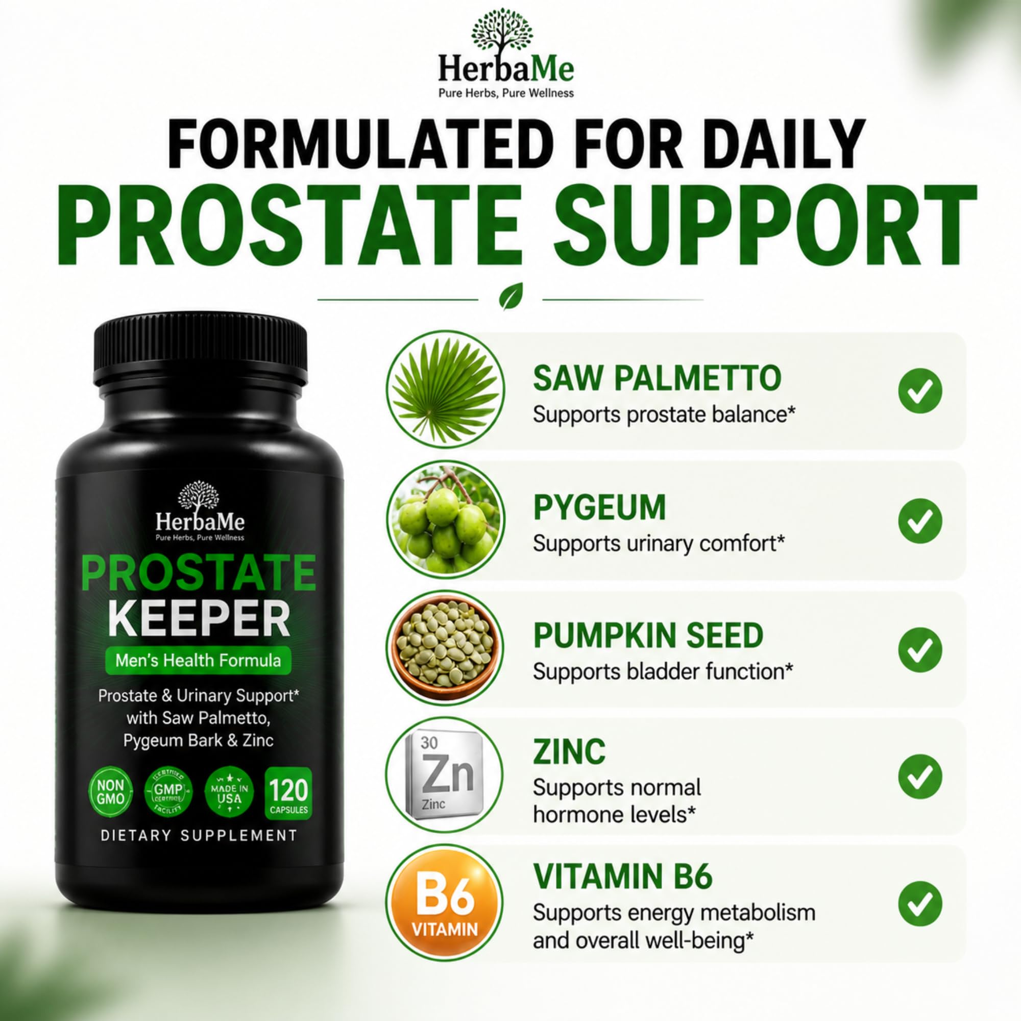 HerbaMe Saw Palmetto Supplement close-up of capsules