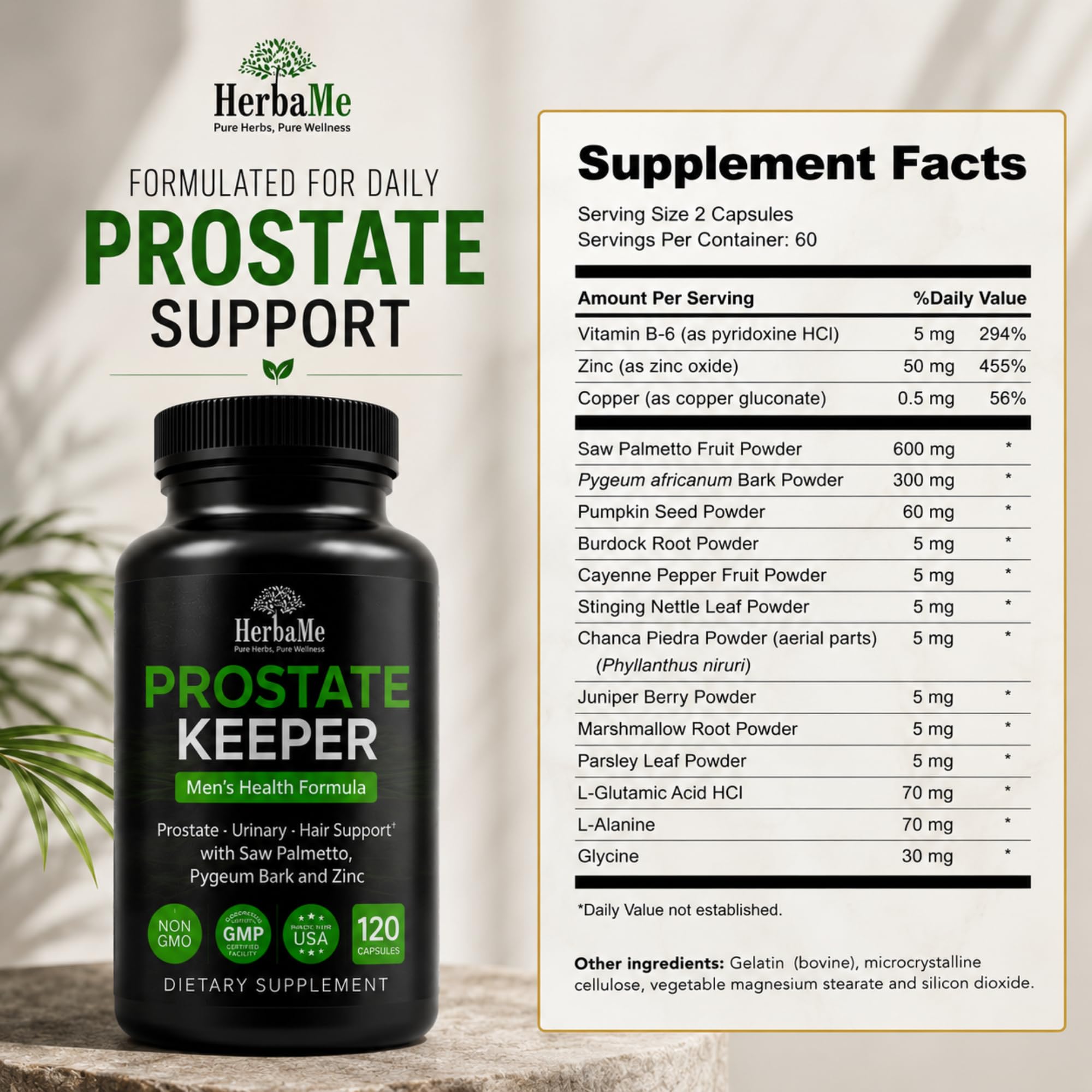 HerbaMe Saw Palmetto Supplement with a measuring spoon