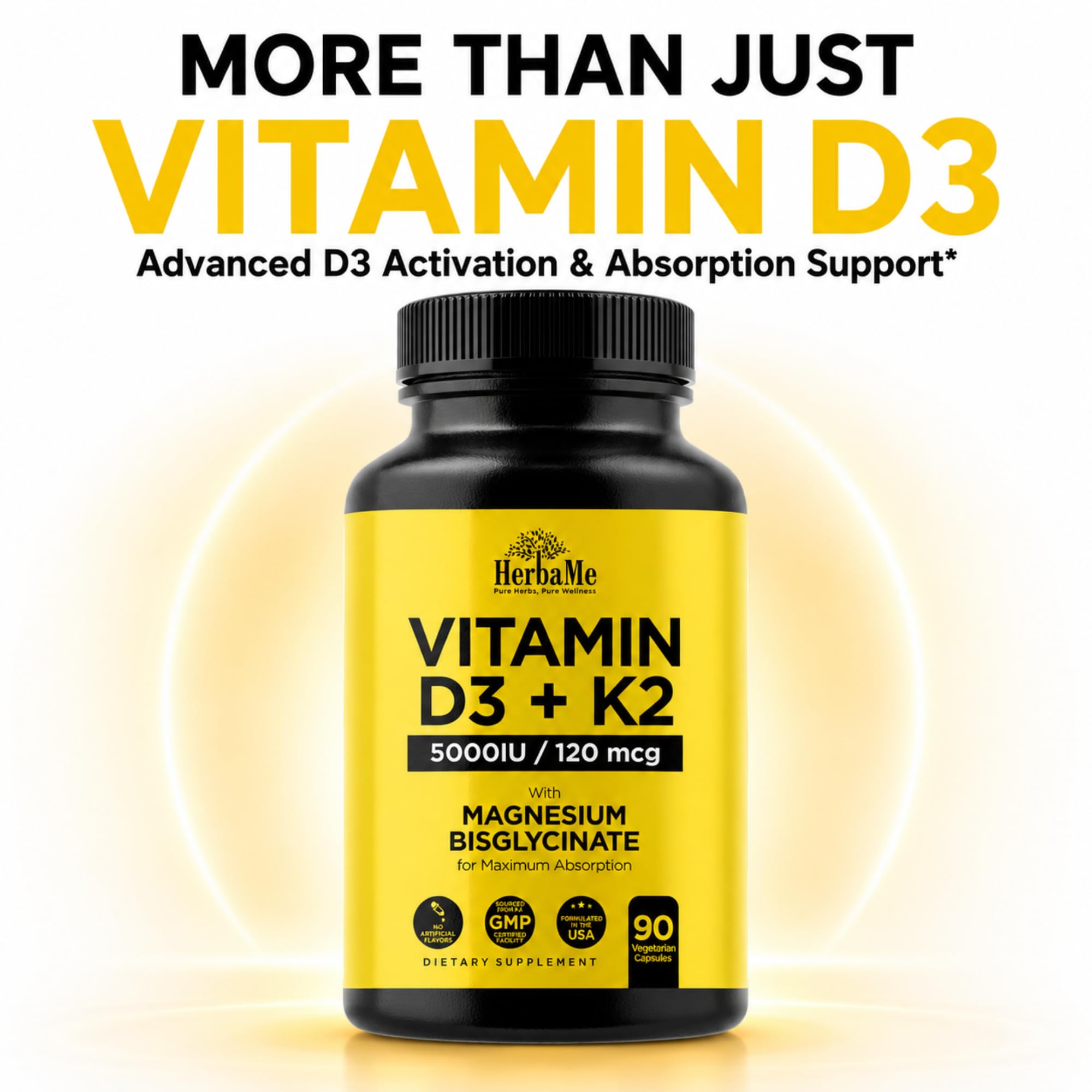 HerbaMe Vitamin D3 5000 IU side view with label