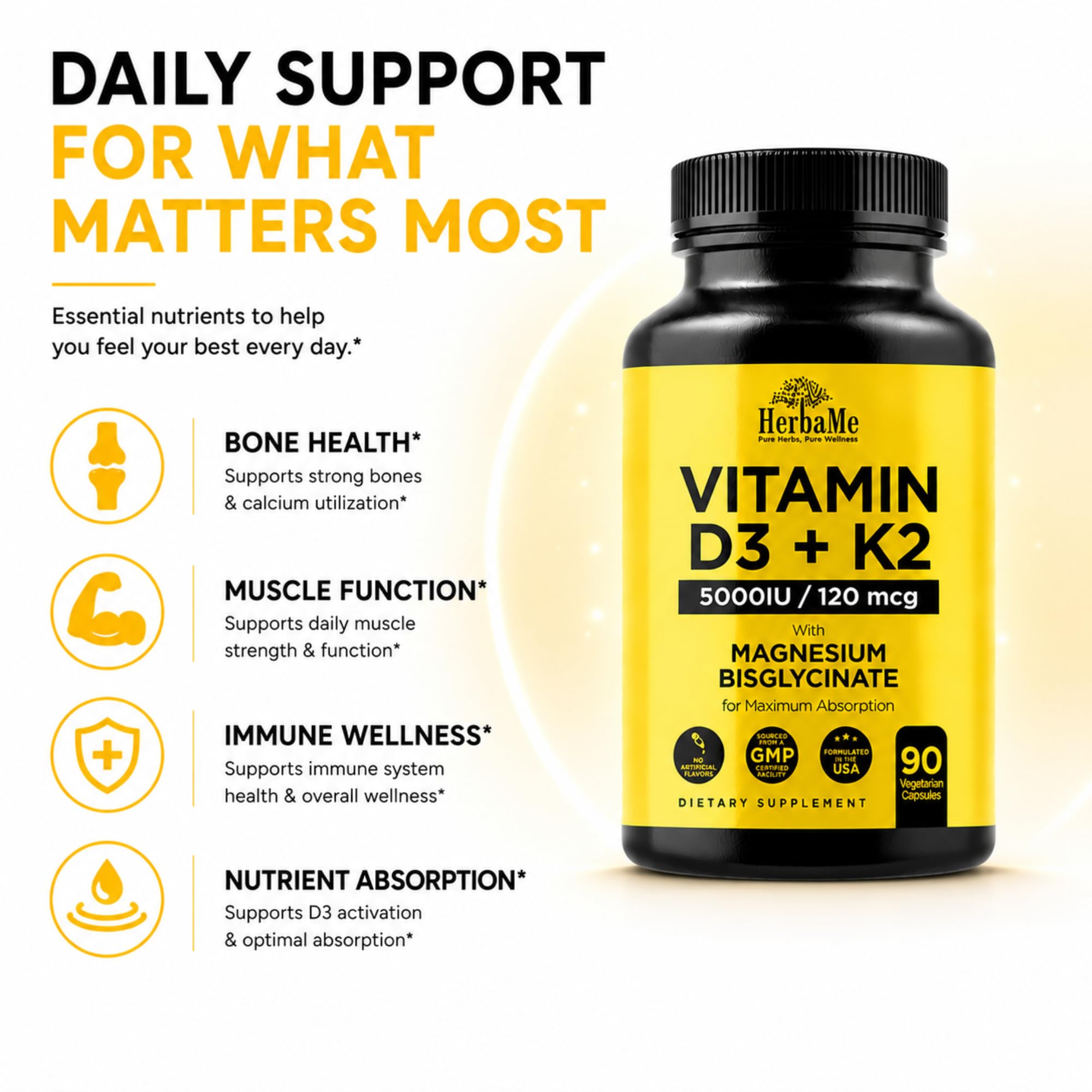 HerbaMe Vitamin D3 5000 IU with K2 & Magnesium Bisglycinate back view