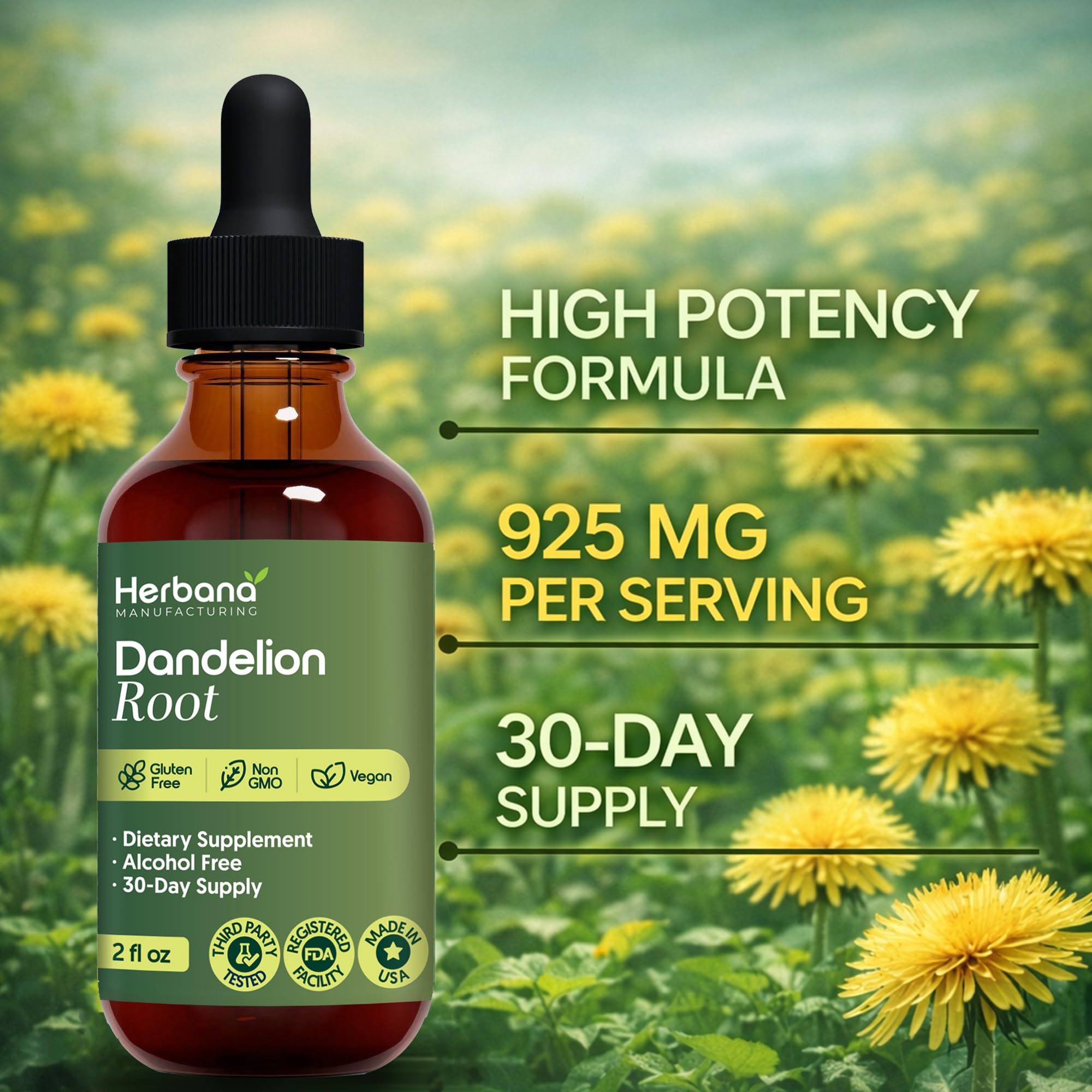 HERBANA Dandelion Root Liquid Extract packaging side view