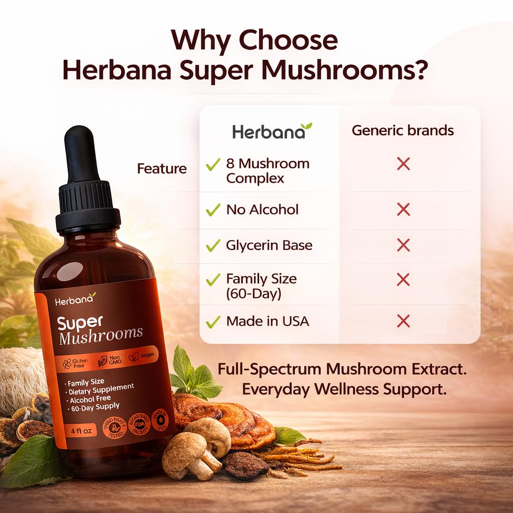 HERBANA MANUFACTURING Complete 8 Mushroom Blend Liquid Extract lifestyle scene
