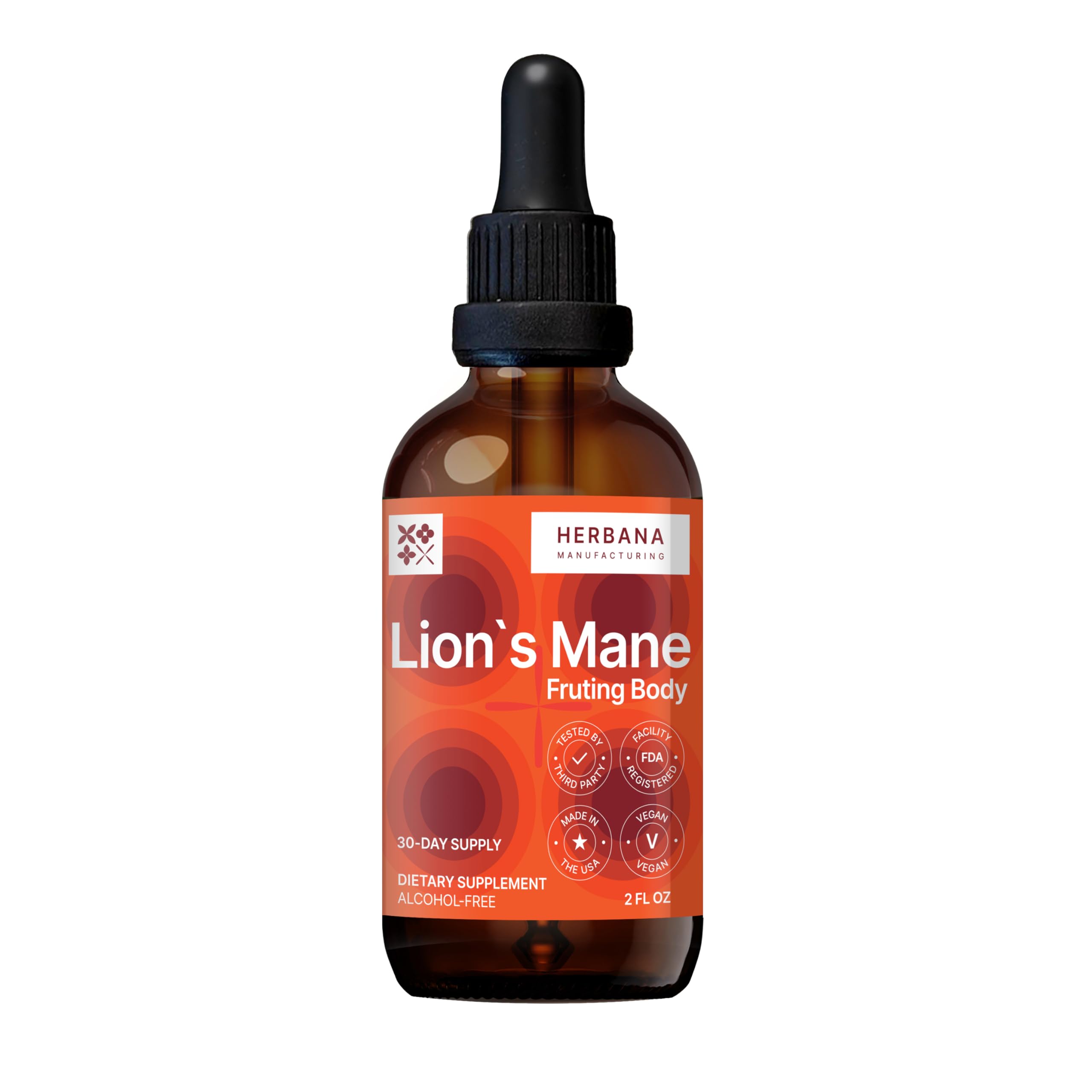 HERBANA MANUFACTURING Lion's Mane Liquid Extract 2 fl oz front view