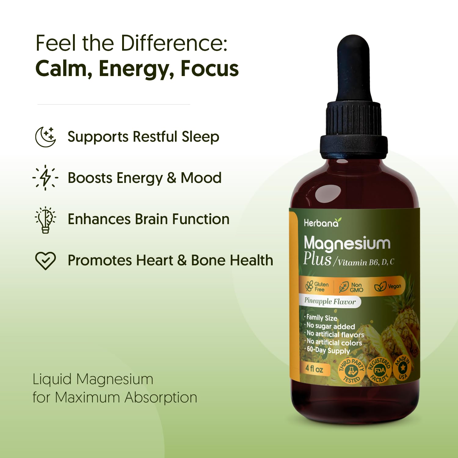 HERBANA MANUFACTURING Magnesium Plus Liquid Drops back view