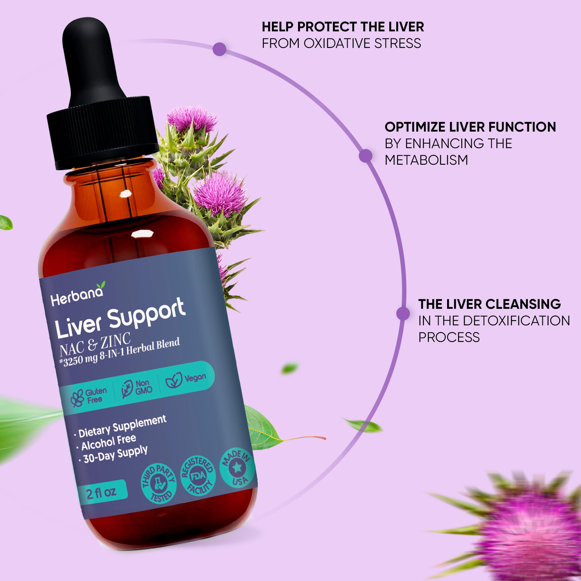 HERBANA MANUFACTURING Milk Thistle Liver Support Liquid Supplement in a glass