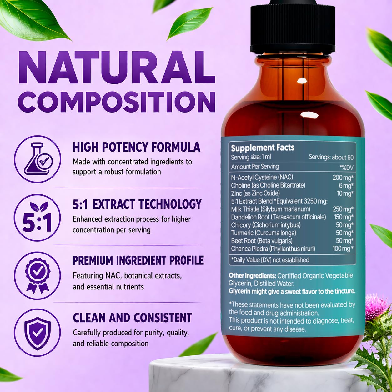 HERBANA MANUFACTURING Milk Thistle Liver Support Liquid Supplement ingredients close-up