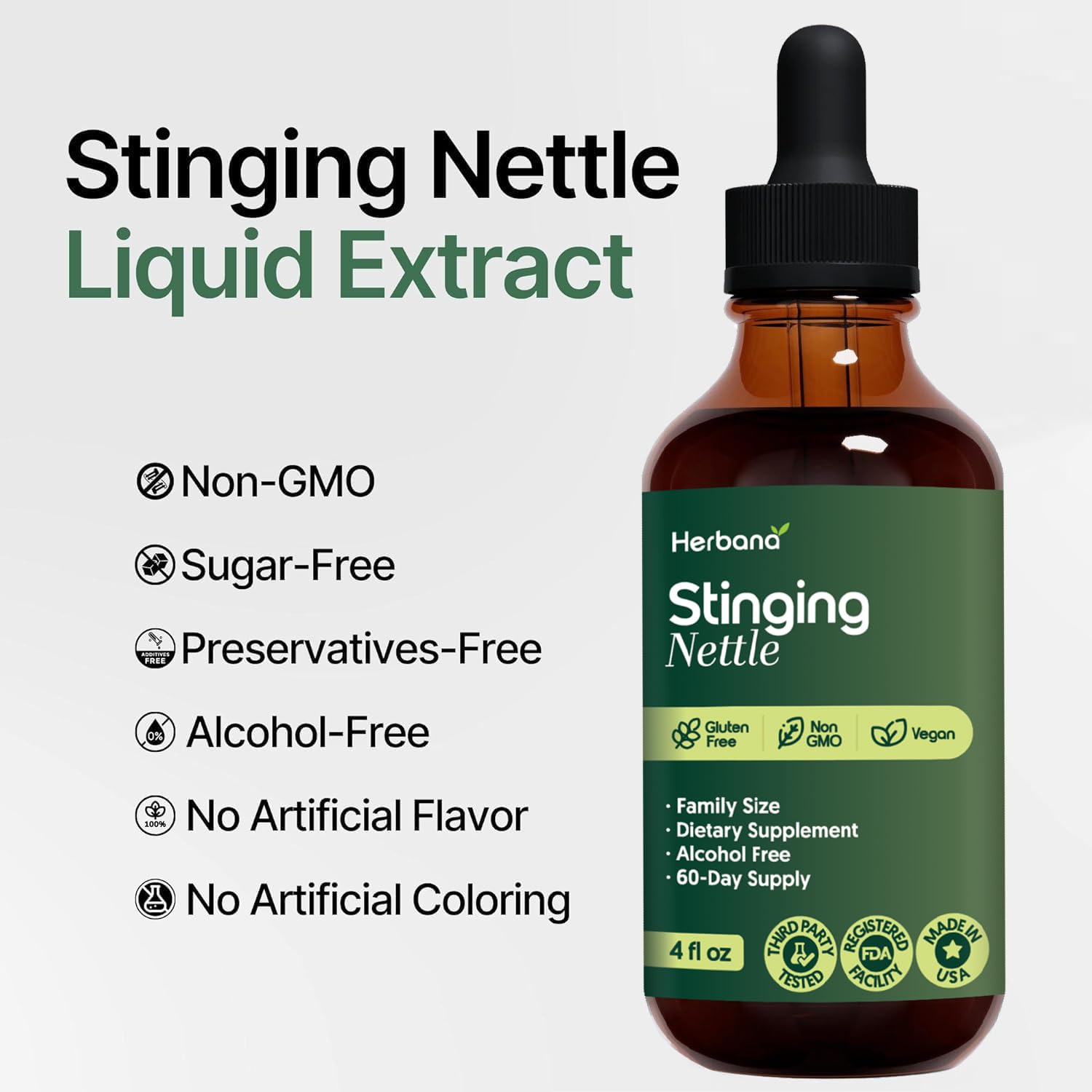 HERBANA MANUFACTURING Nettle Leaf Tincture packaging side view